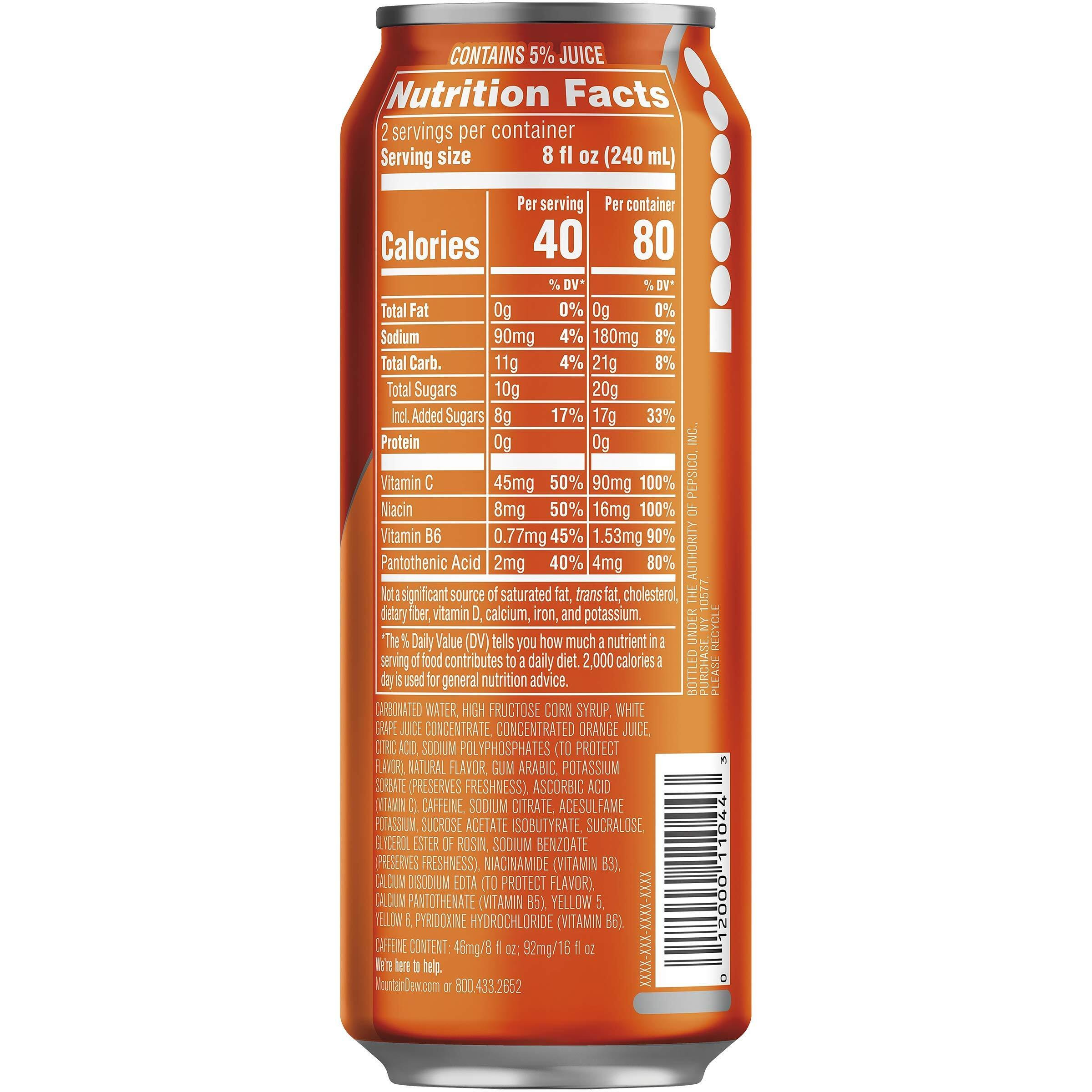 Mountain Dew Kickstart, Orange Citrus, 92Mg Caffeine, Vitamins B & C, 80 Calories, 5% Juice, 16 Fl Oz (Pack Of 12)