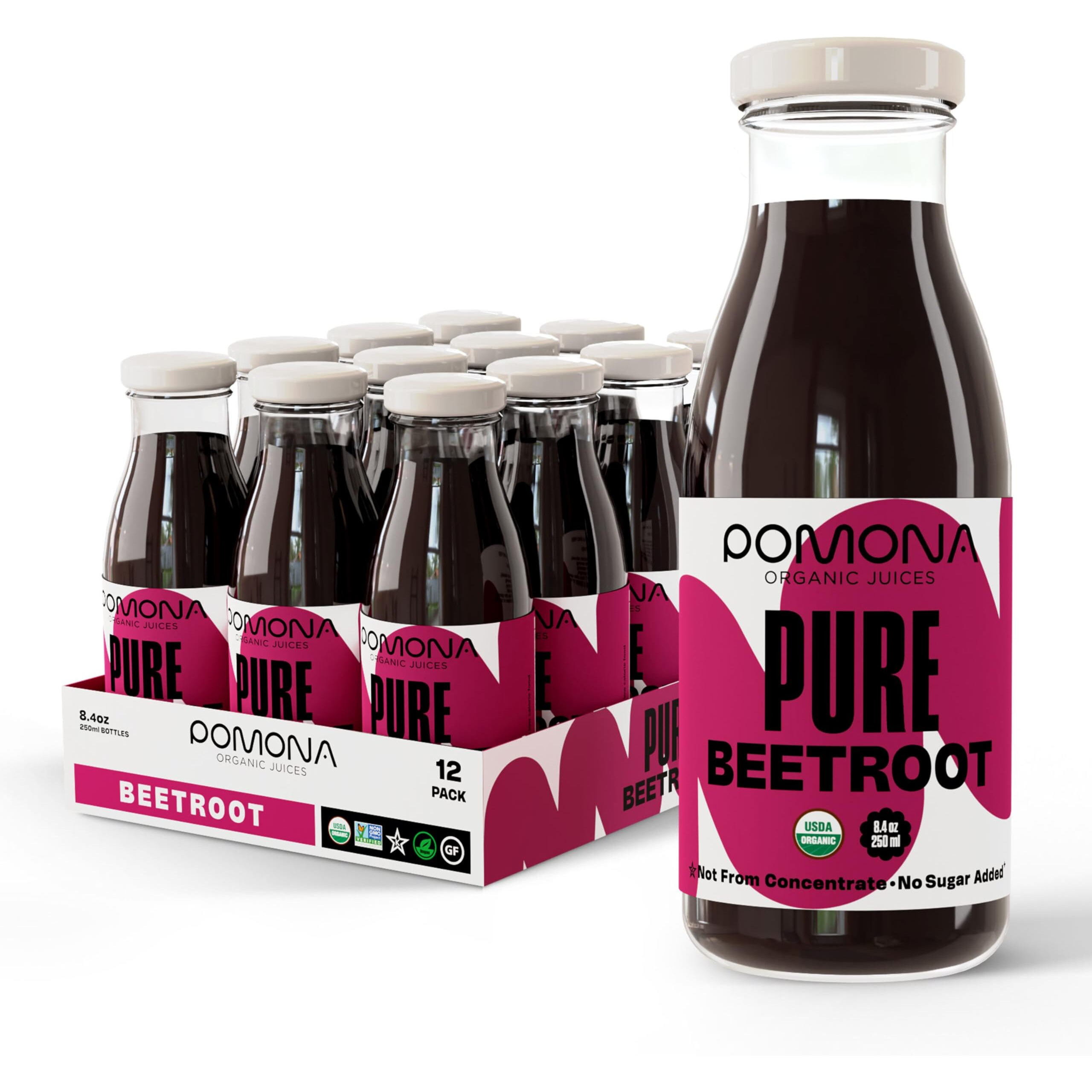 Pomona Organic Cold Pressed Beet Juice, Non-Gmo, No Sugar, Gluten Free, Kosher, Preservative Free - Pack Of 12, 8.4 Oz