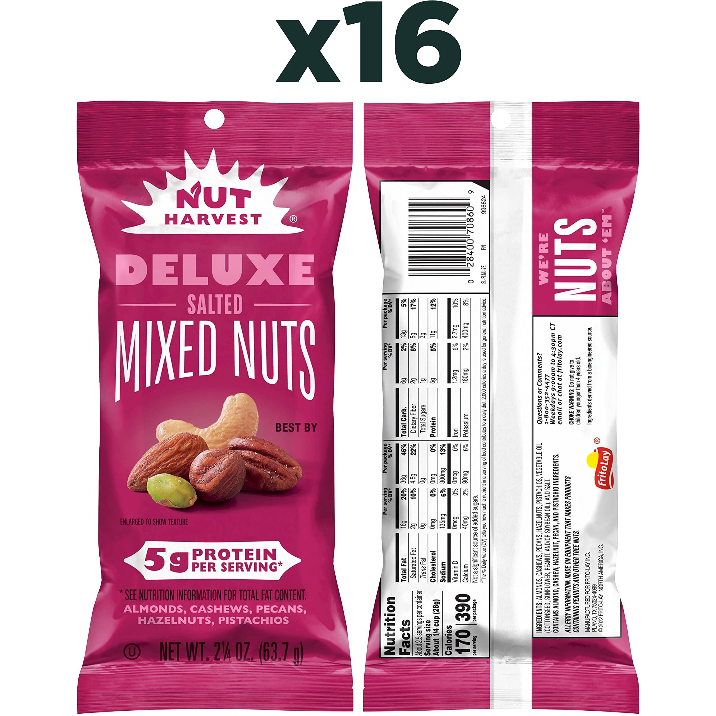 Nut Harvest, Deluxe Mixed Nuts, 2.25 Ounce (Pack Of 16)