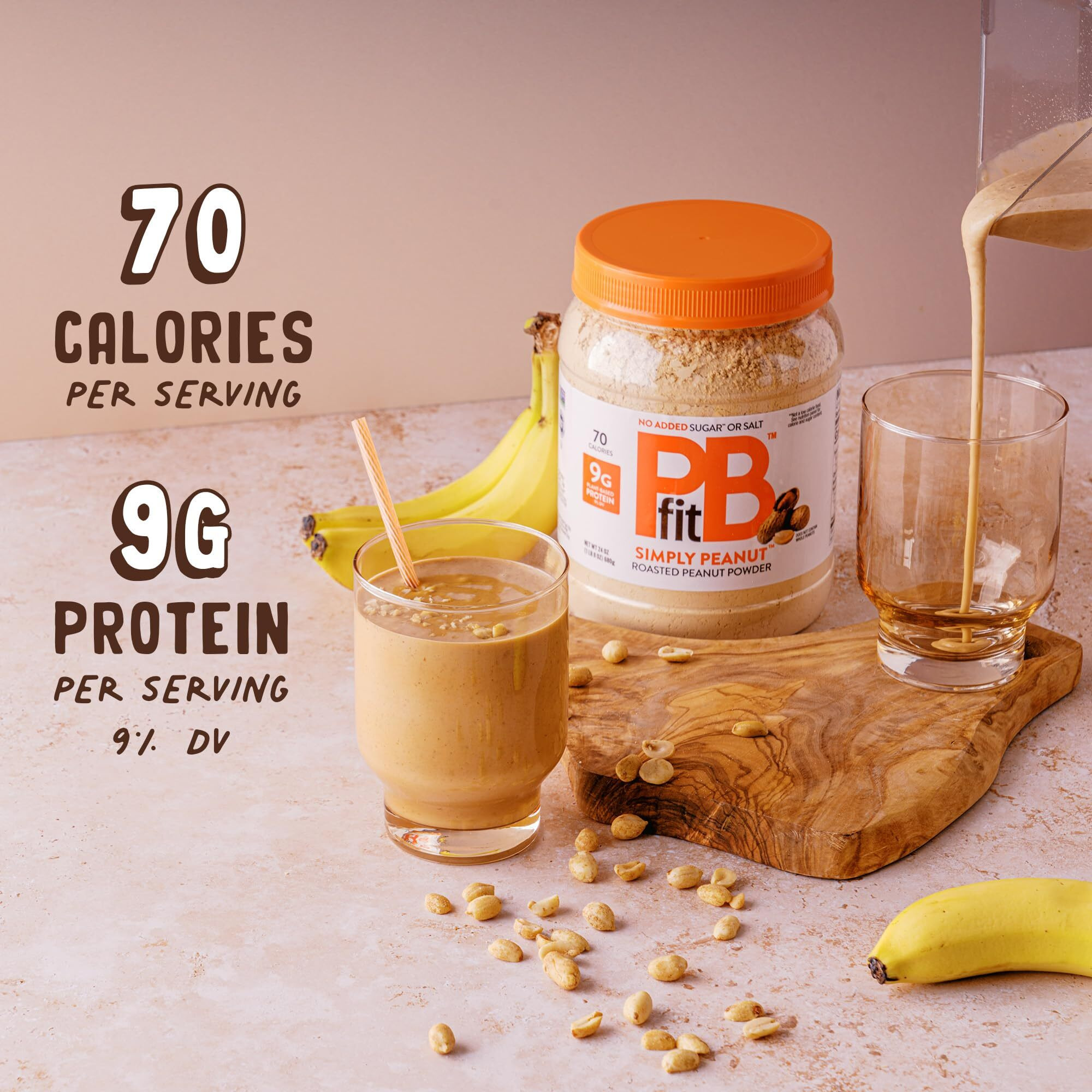 Pbfit 24 Ounce Simply Peanut Powdered Peanut Powder, No Added Sugar Or Salt, Non-Gmo, Plant-Based, Gluten-Free Protein Powder, 9G Of Protein 9% Dv
