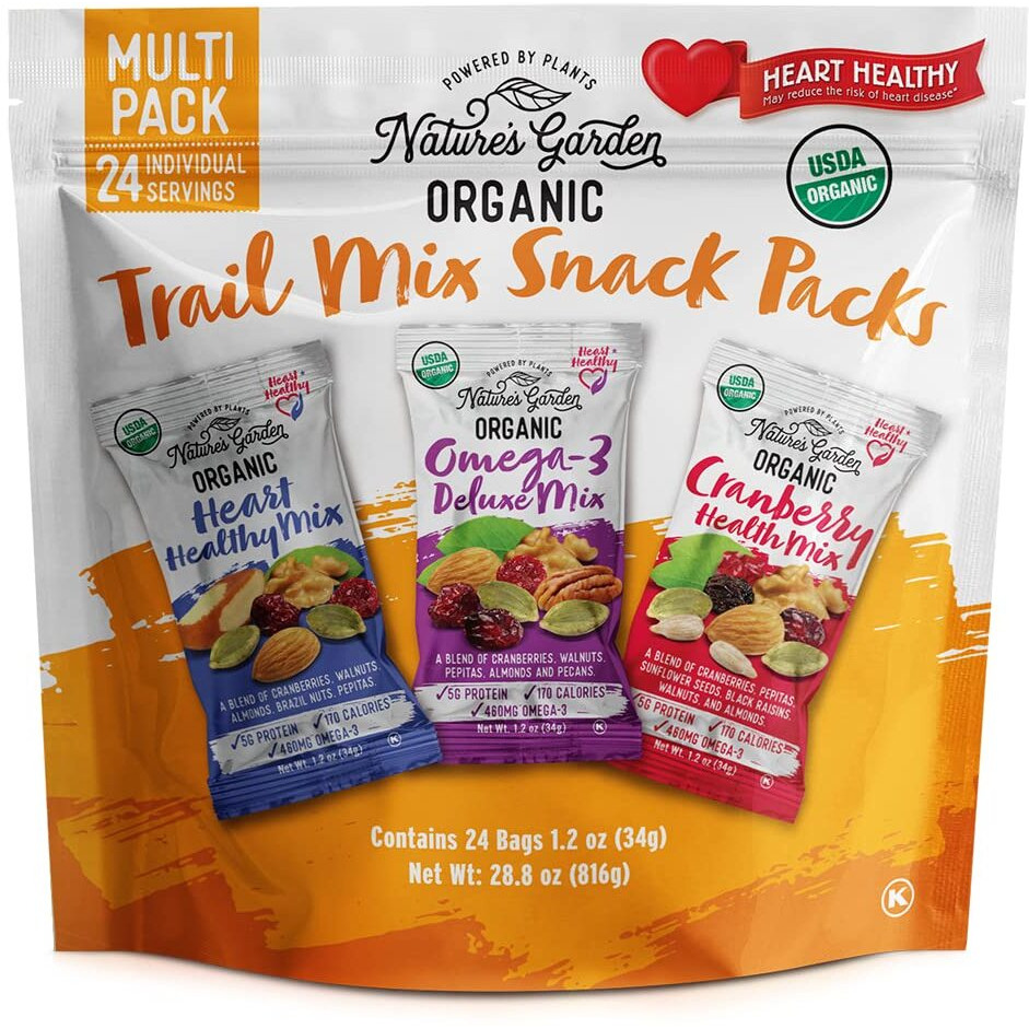 Nature's Garden Organic Trail Mix Snack Packs, Multi Pack 1.2 Oz - Pack Of 24 (Total 28.8 Oz)