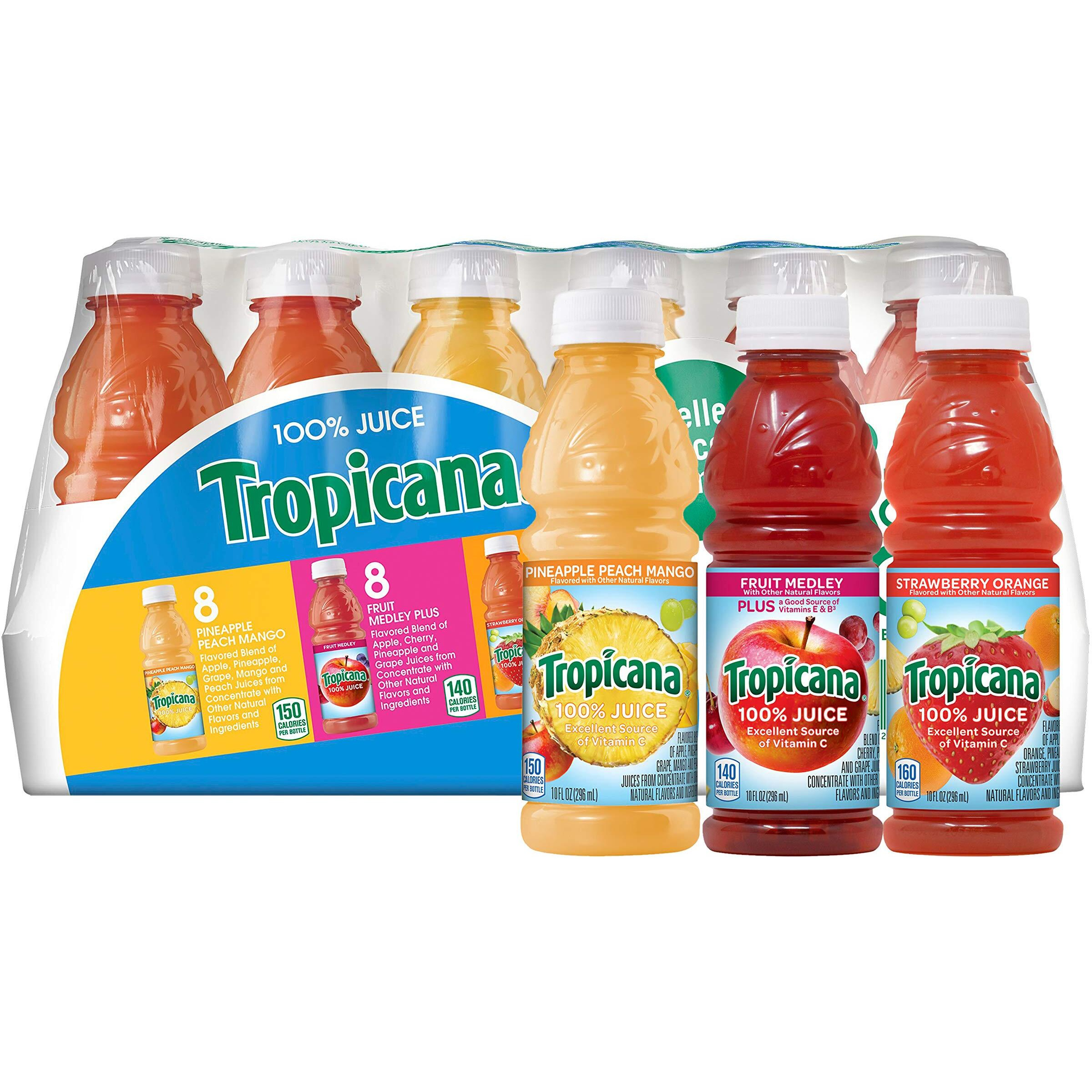 Tropicana 100% Juice 3-Flavor Fruit Blend Variety Pack, 10 Fl Oz, Bottles, (Pack Of 24)
