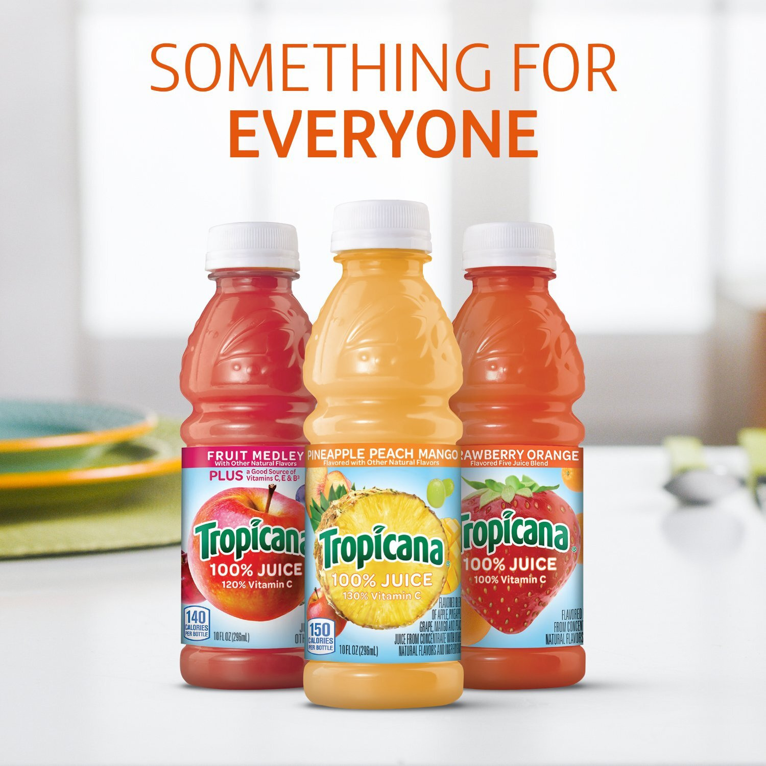 Tropicana 100% Juice 3-Flavor Fruit Blend Variety Pack, 10 Fl Oz, Bottles, (Pack Of 24)