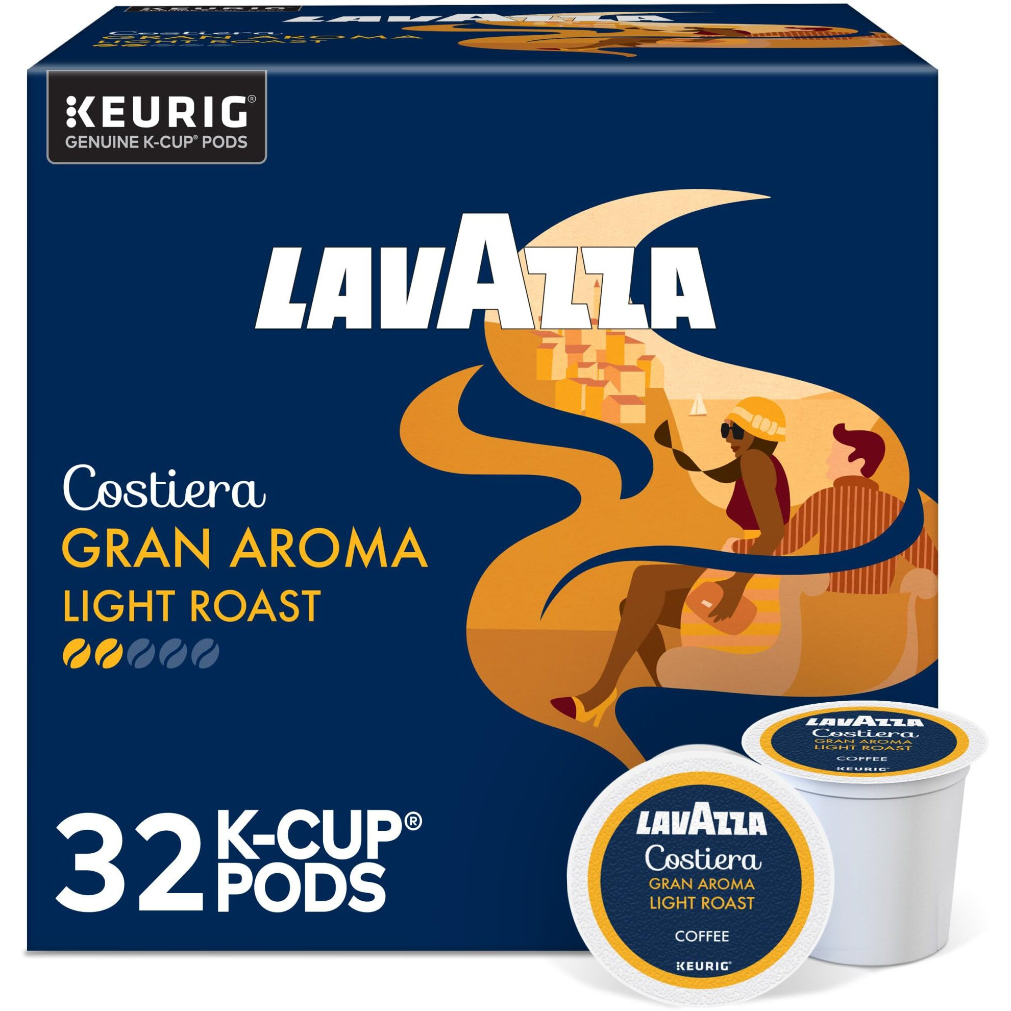 Lavazza Costiera Gran Aroma, Single-Serve Keurig K-Cup Pods, Light Roast Coffee, 32-Count Box