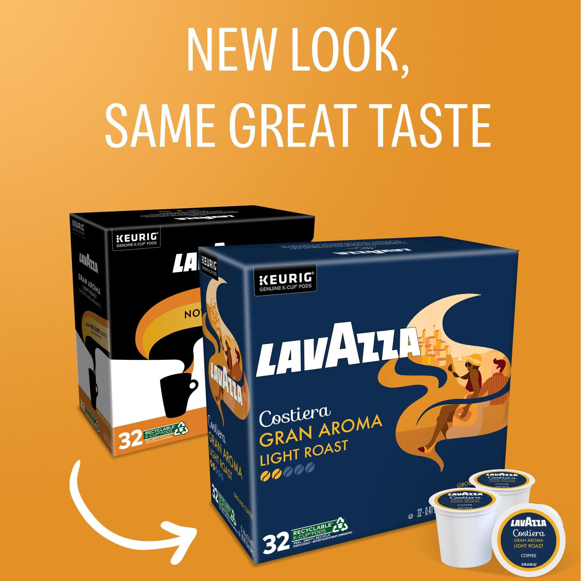 Lavazza Costiera Gran Aroma, Single-Serve Keurig K-Cup Pods, Light Roast Coffee, 32-Count Box