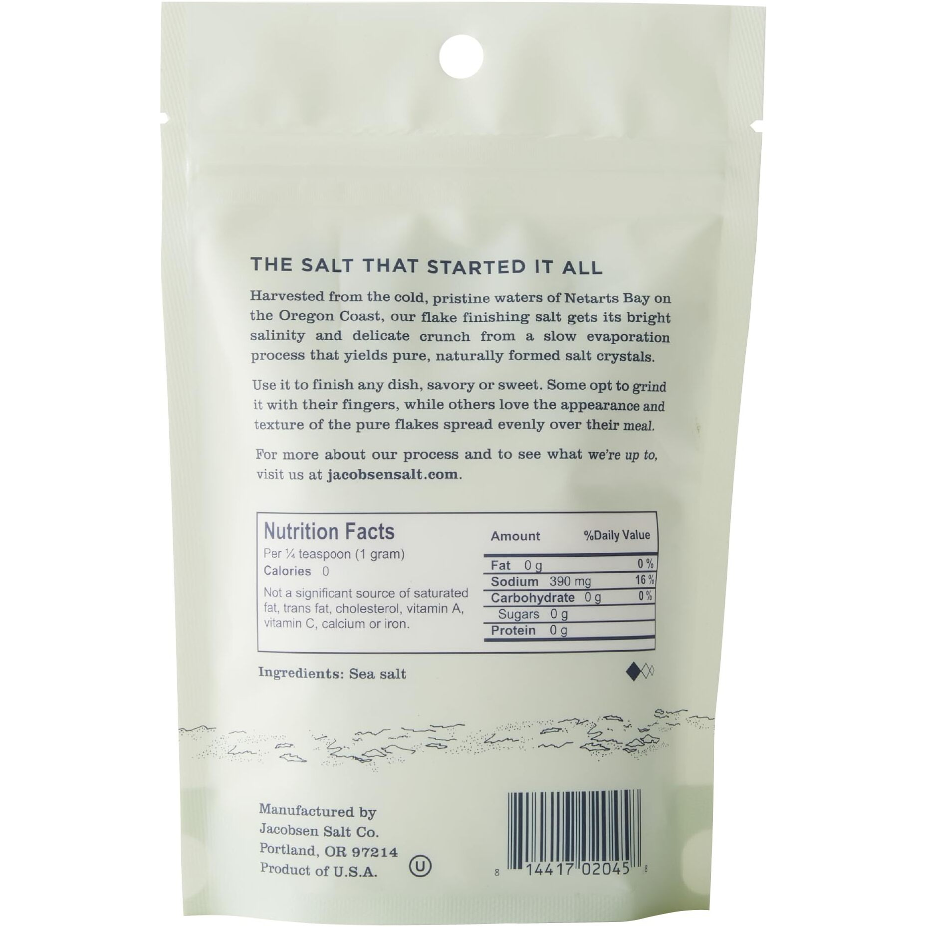 Jacobsen Salt Co. Pure Flake Sea Salt - Kosher Salt, Coarse, Non-Iodized Made In Usa, Non-Gmo, Steak Seasoning, Gourmet, Real Salt Flakes - 4Oz