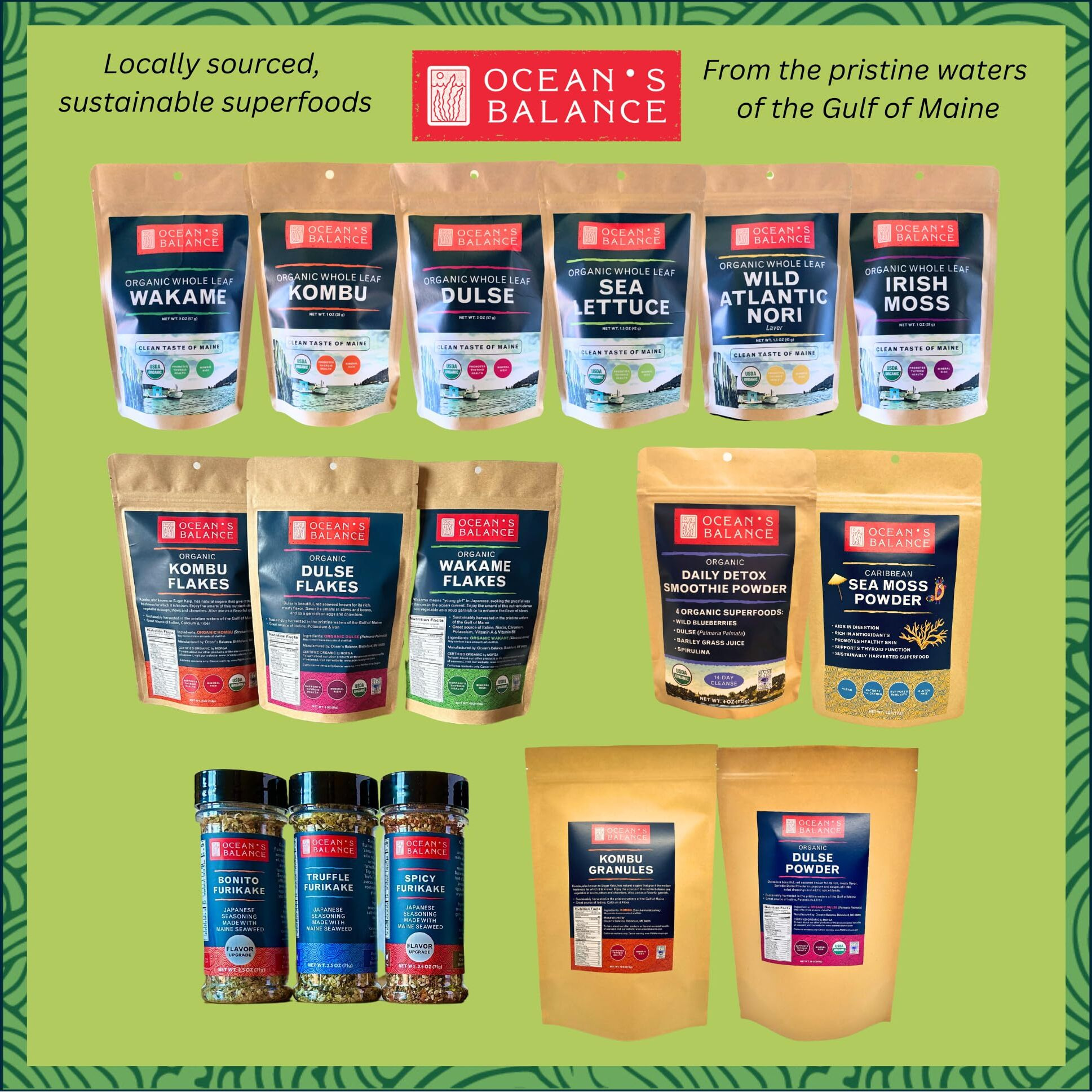 Ocean's Balance Organic Kombu Flakes - Maine Coast Vegetables For Keto, Paleo, Vegetarian & Vegan Diets - Sweet Seaweed Gluten Free Products (16Oz)