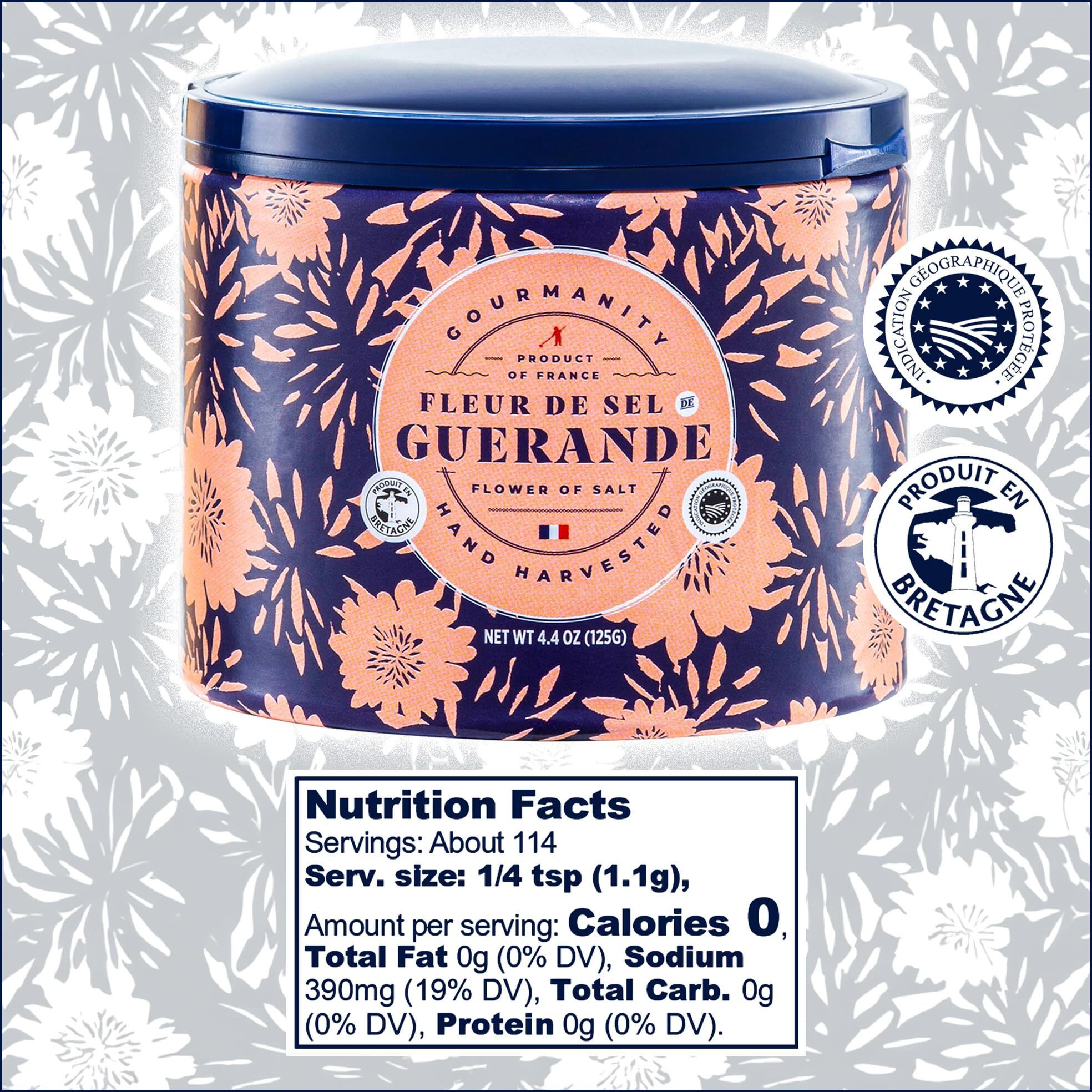 Gourmanity Fleur De Sel De Guerande, Premium Hand Harvested Finishing Salt - Authentic French Sea Sel, Ideal For Gourmet Cooking, Baking And Seasoning, 4.4 Oz (Pack Of 2)