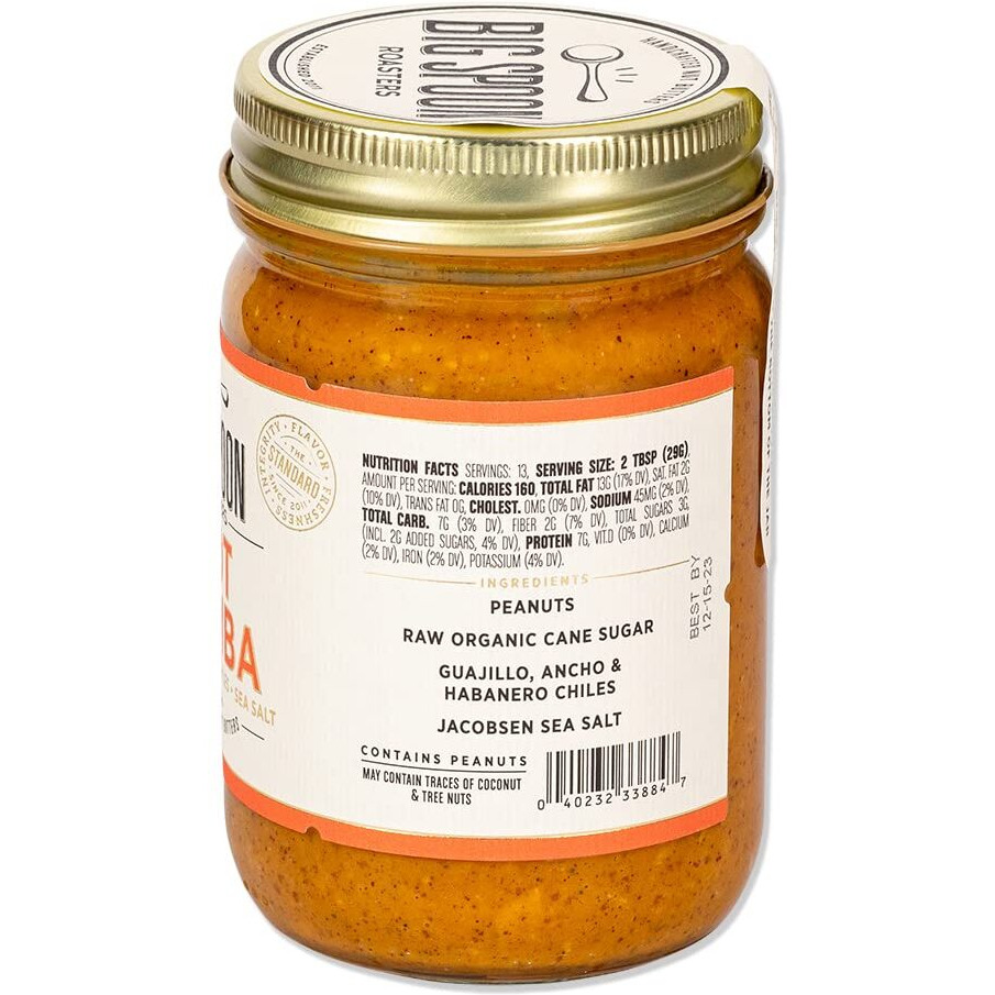 Big Spoon Roasters Sweet Heat Peanut Butter W/Habanero Chiles & Sea Salt - Low Sugar Peanut Butter - Sweet & Spicy, Creamy Peanut Butter - Keto, Palm Free, Vegan Habanero Peanut Butter - 13 Ounces