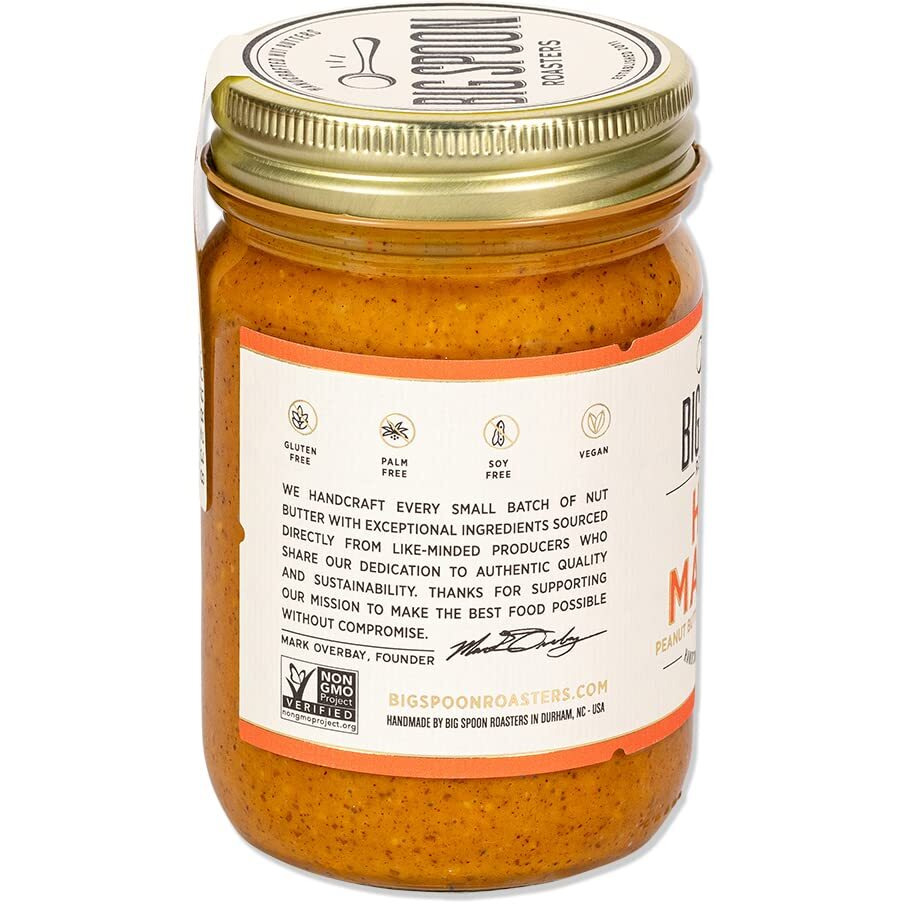 Big Spoon Roasters Sweet Heat Peanut Butter W/Habanero Chiles & Sea Salt - Low Sugar Peanut Butter - Sweet & Spicy, Creamy Peanut Butter - Keto, Palm Free, Vegan Habanero Peanut Butter - 13 Ounces