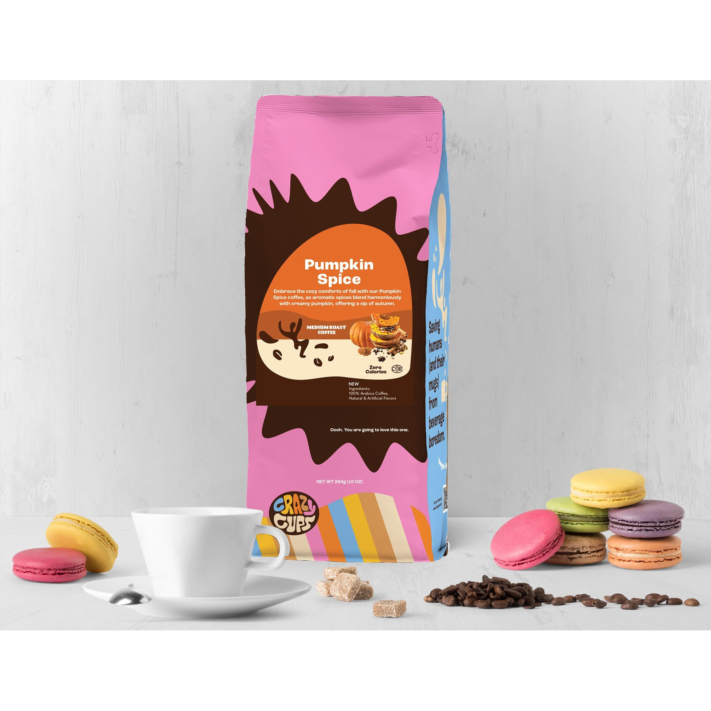 Crazy Cups Flavored Ground Coffee, Pumpkin Spice Coffee, For Brewing Flavored Hot Or Iced Pumpkin Coffee, 10Oz