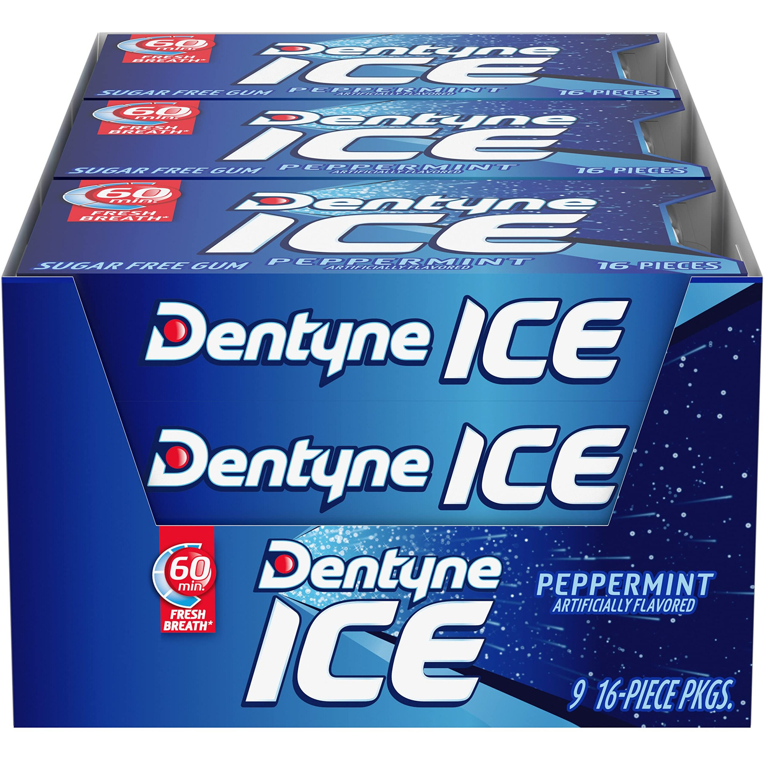 Dentyne Ice Peppermint Sugar Free Gum, 16 Count, Pack Of 9