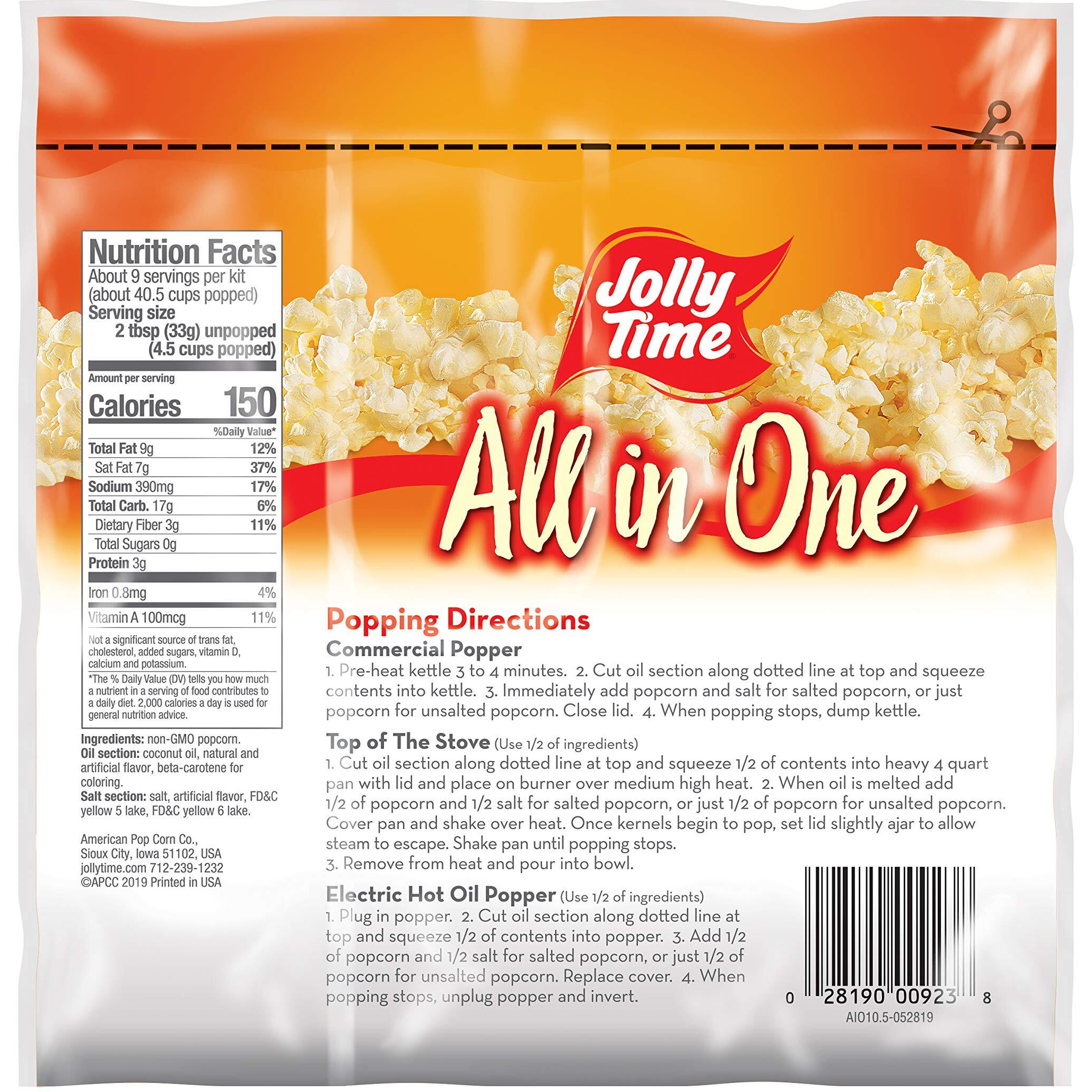 Jolly Time All In One Popcorn Kit, Portion Packets With Kernels, Oil And Salt For Movie Theater Or Air Popper Machines (24 Pack, 8Oz Kettle)