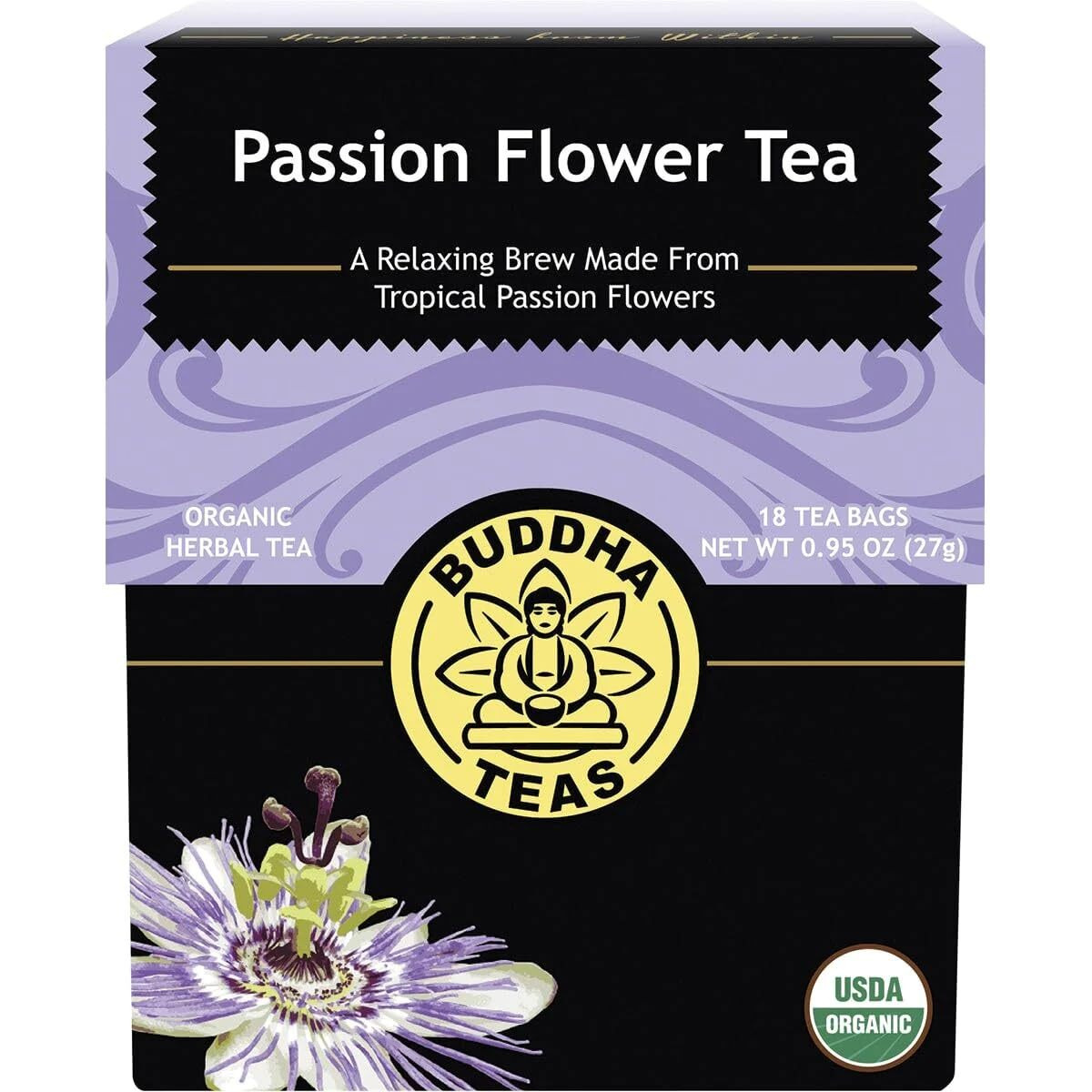 Buddha Teas Organic Passion Flower Tea - Ou Kosher, Usda Organic, Ccof Organic, 18 Bleach-Free Tea Bag