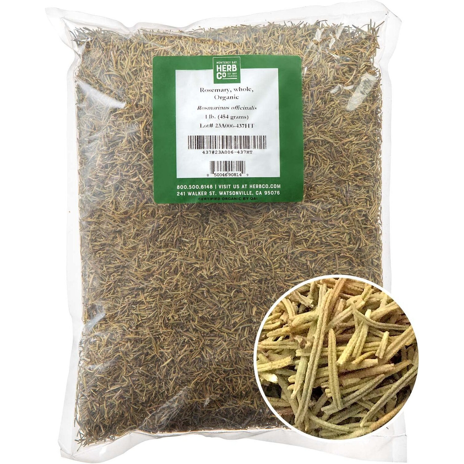 Monterey Bay Herb Co. Usda Organic Mediterranean Rosemary Leaves - Boosts Flavor In Cooking - Used In Natural Remedies (1Lb Bag)
