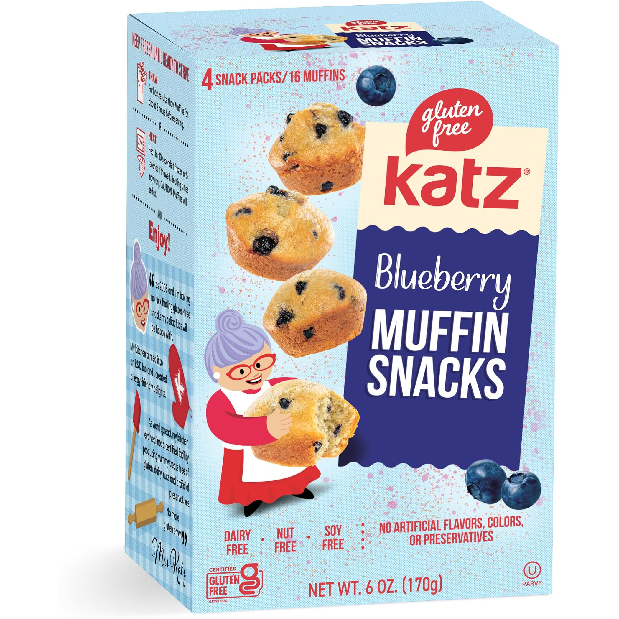 Katz Gluten Free Blueberry Muffin Snacks | Dairy Free, Nut Free, Soy Free, Gluten Free | Kosher (1 Pack, 6 Ounce)