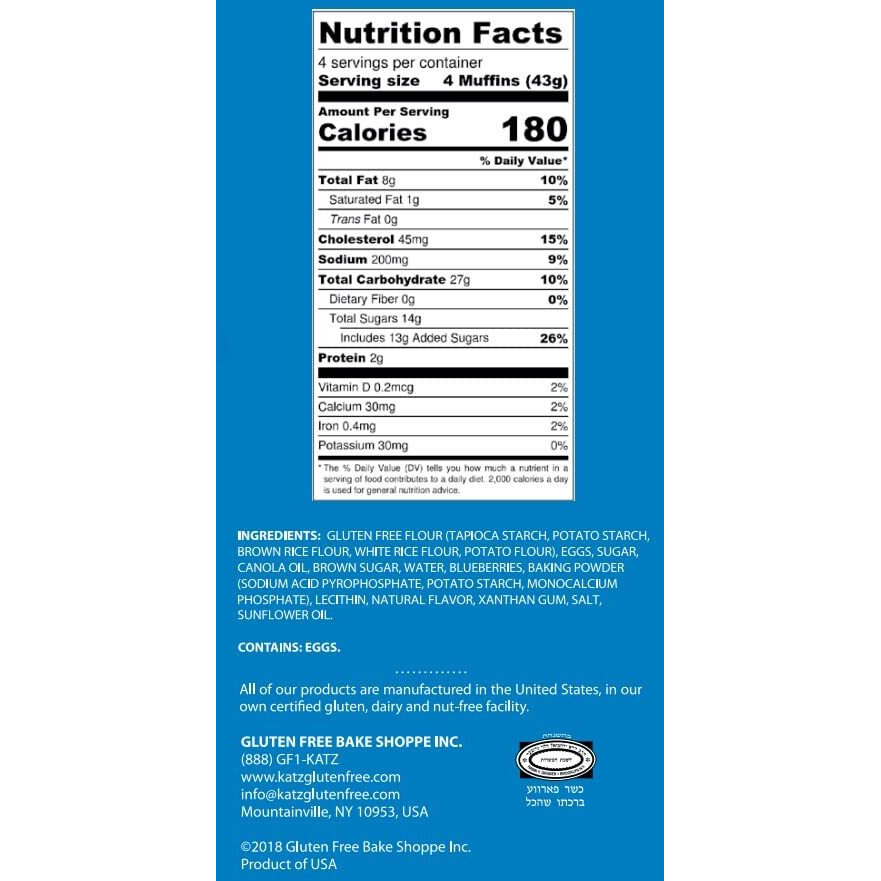 Katz Gluten Free Blueberry Muffin Snacks | Dairy Free, Nut Free, Soy Free, Gluten Free | Kosher (1 Pack, 6 Ounce)