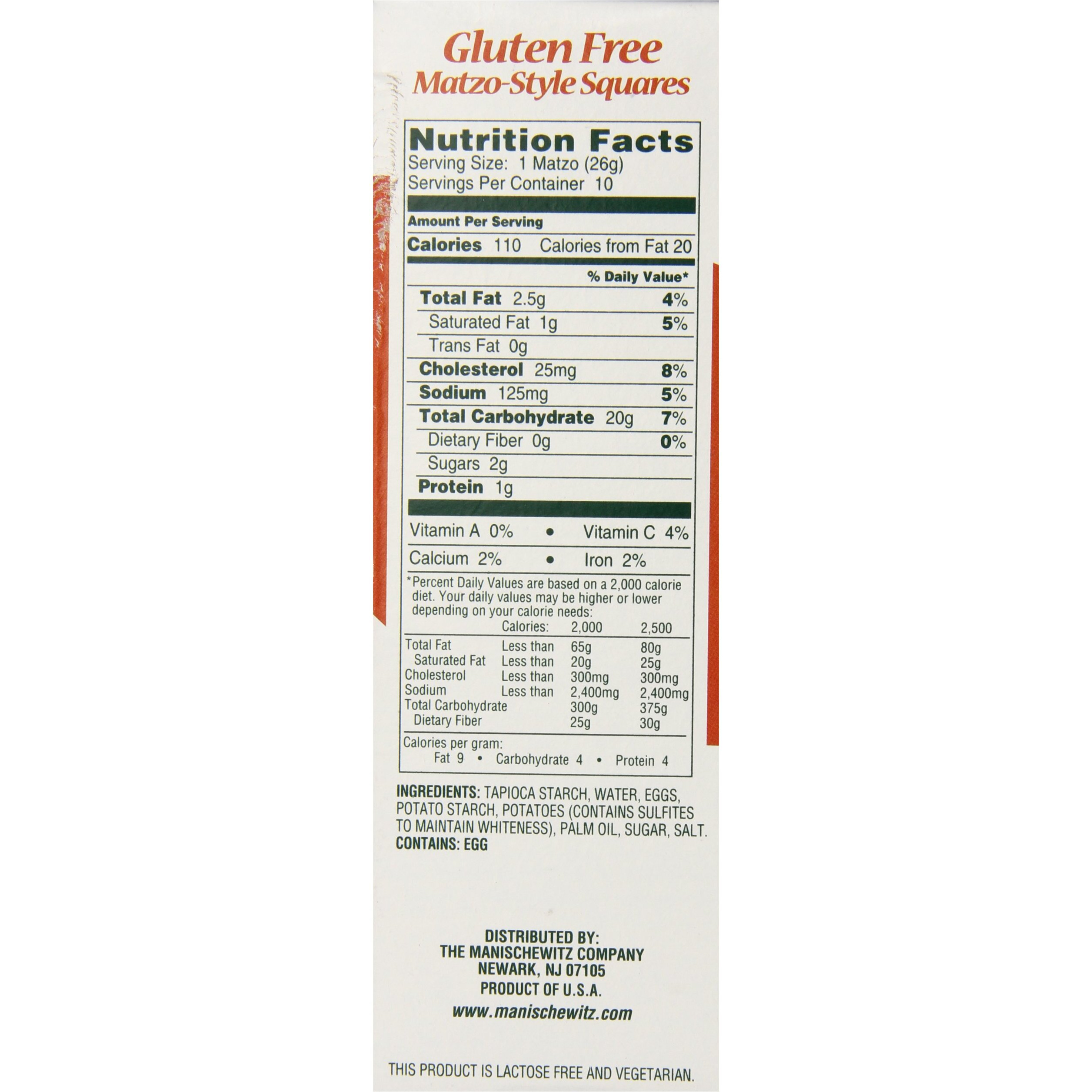 Manischewitz All Natural Gluten Free Matzo Style Squares, 10 Ounce