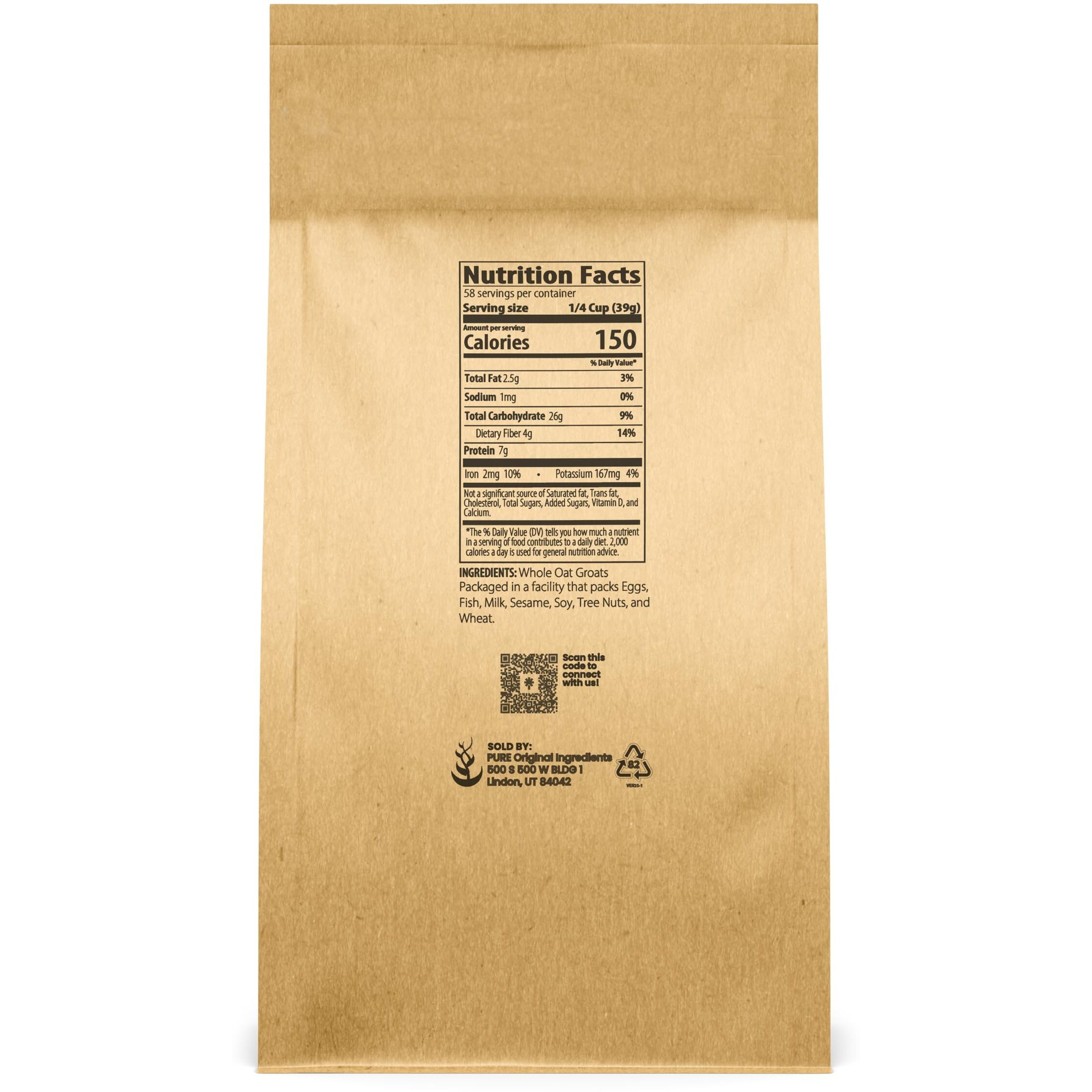 Pure Original Ingredients Oat Groats, Whole, Uncut & Hulless, High In Protein, Oat Kernels (5 Pound)