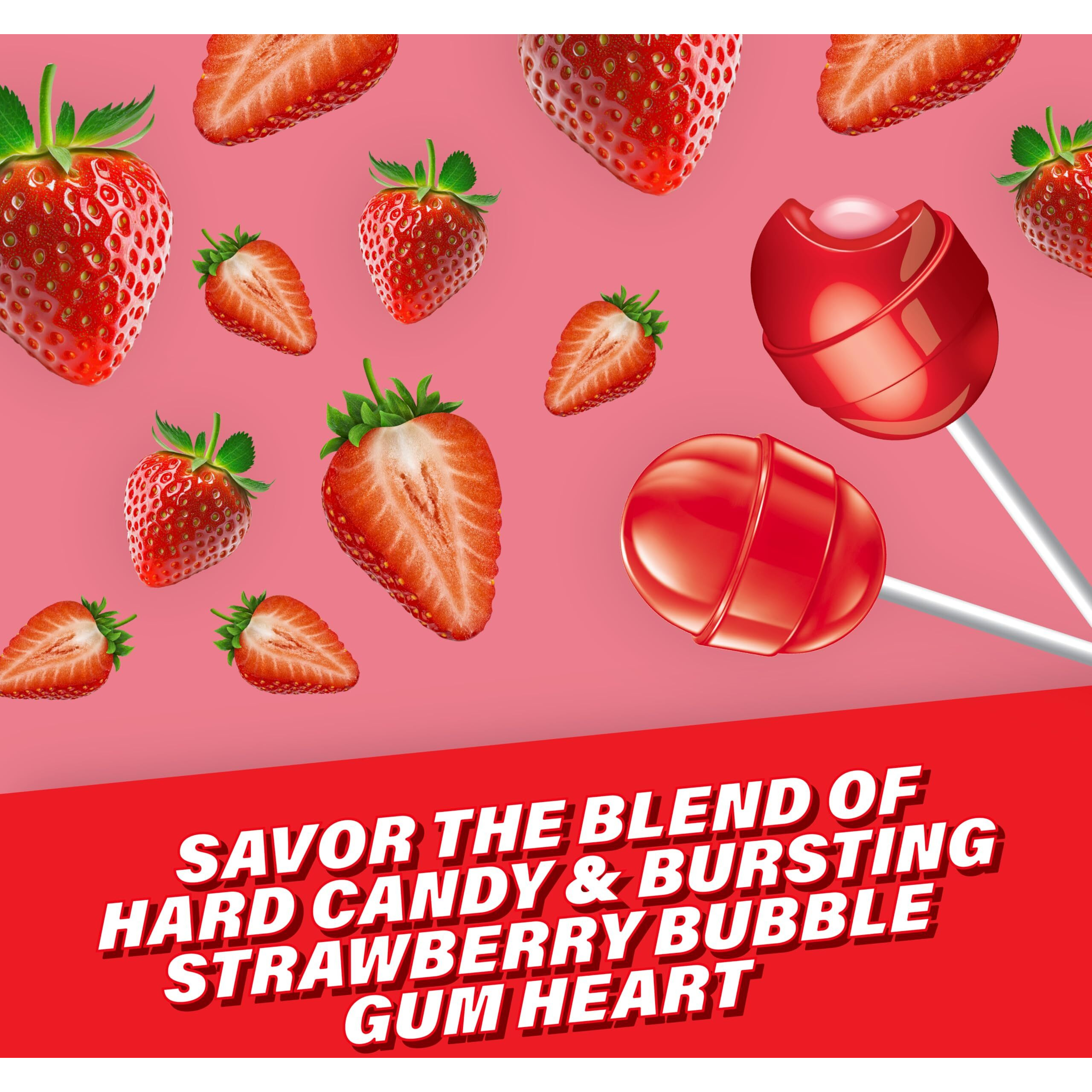 Colombina Bon Bon Bum Lollipops W/Bubble Gum Center, Strawberry Flavor, Individually Wrapped, Ideal For Party Favors And Gifts, 1 Pack (24 Count)