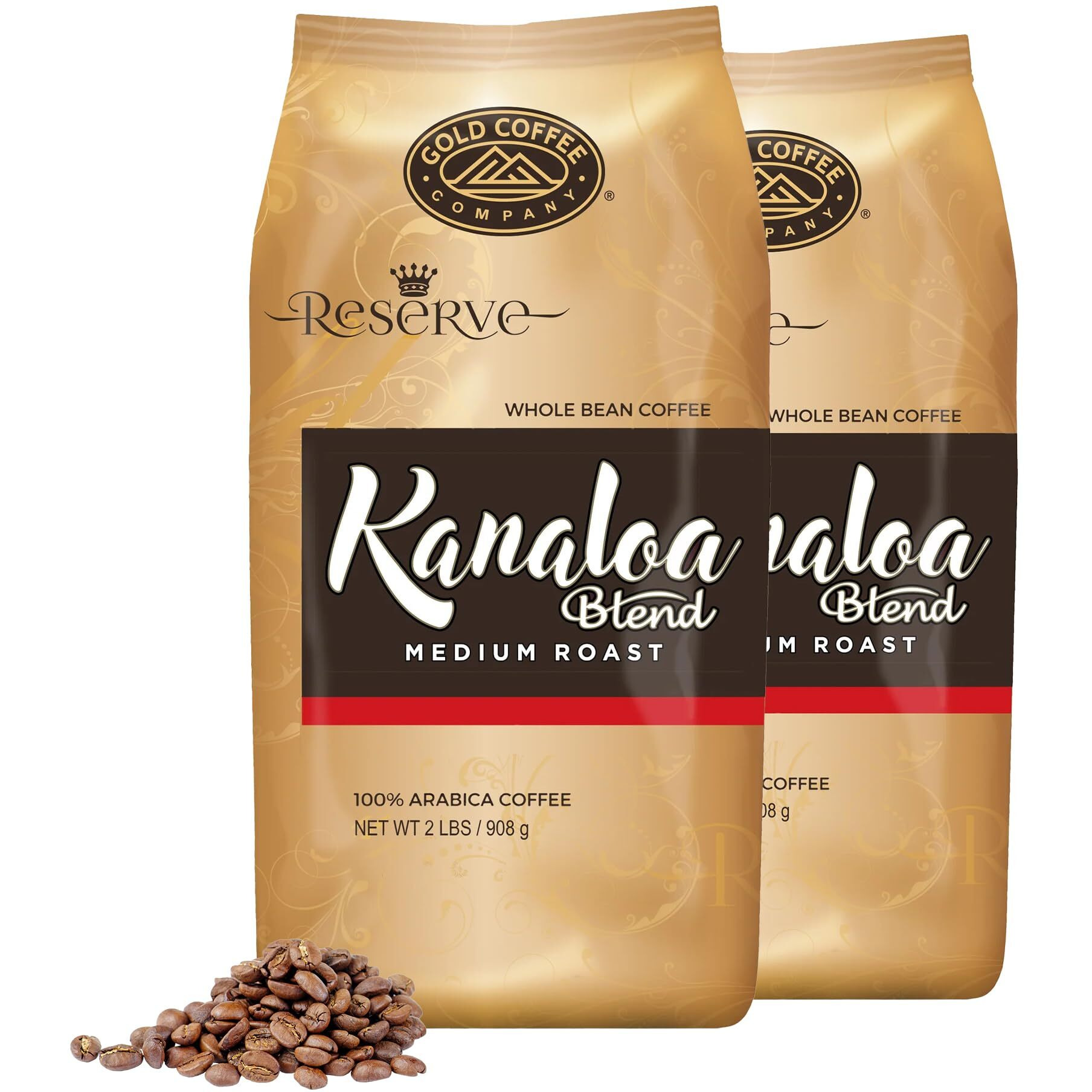 Gold Coffee Company Kanaloa Premium House Blend | Gourmet Medium Roast Whole Coffee Beans| 100% Arabica Roasted Beans | 2 Lbs. (Pack Of 2)