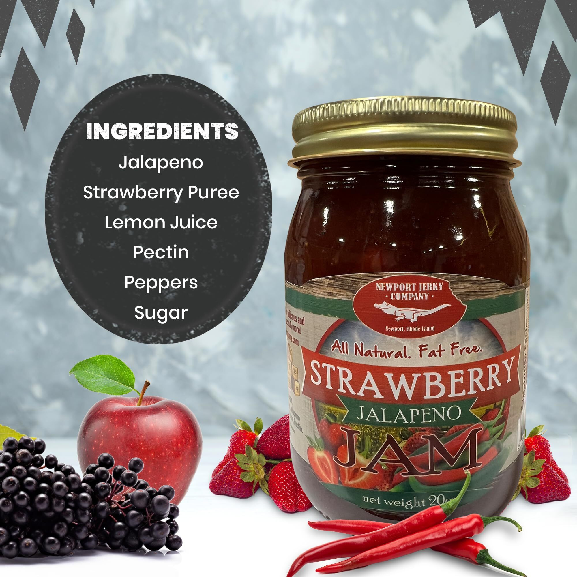 Gourmet Strawberry Jalapeno Jam 20Oz Handcrafted Small Batch (Fat Free, Gluten Free & All Natural)