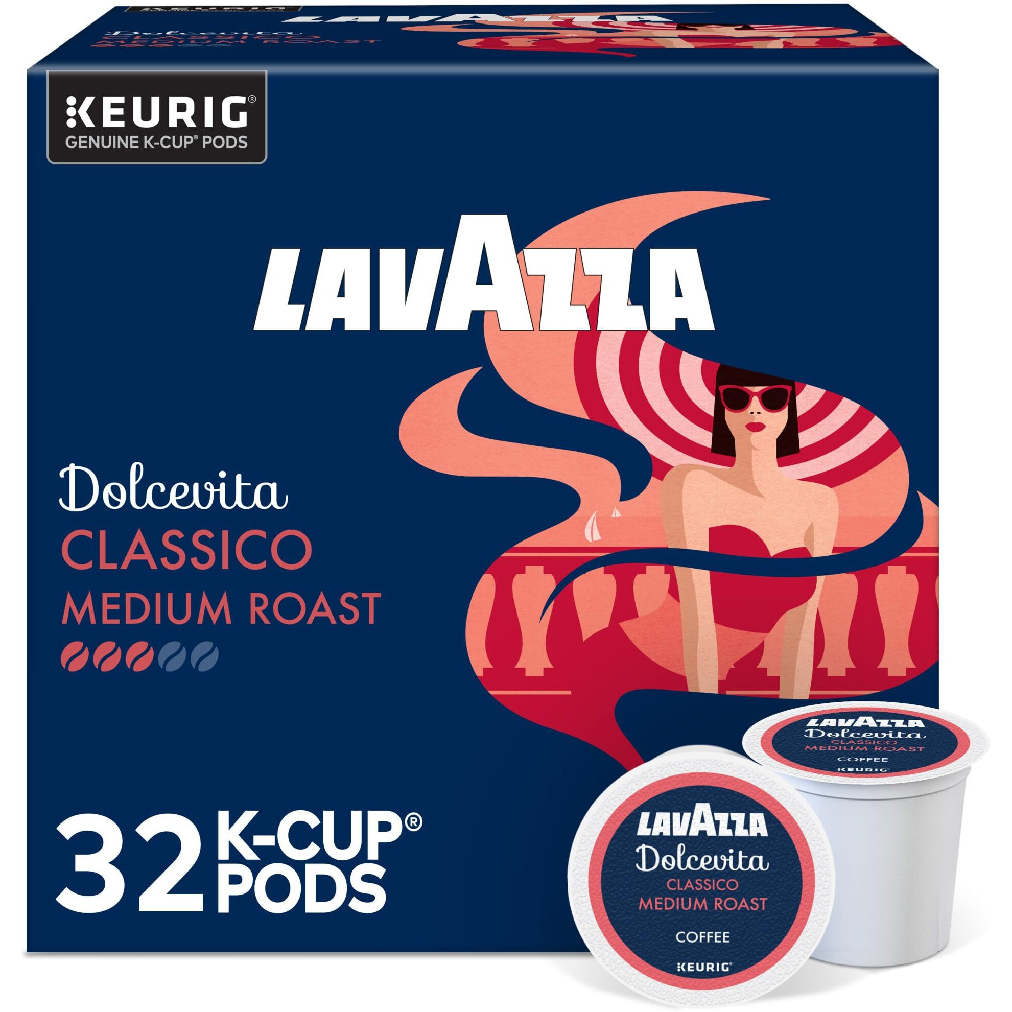 Lavazza Dolcevita Classico, Single-Serve Keurig K-Cup Pods, Medium Roast Coffee, 32-Count Box