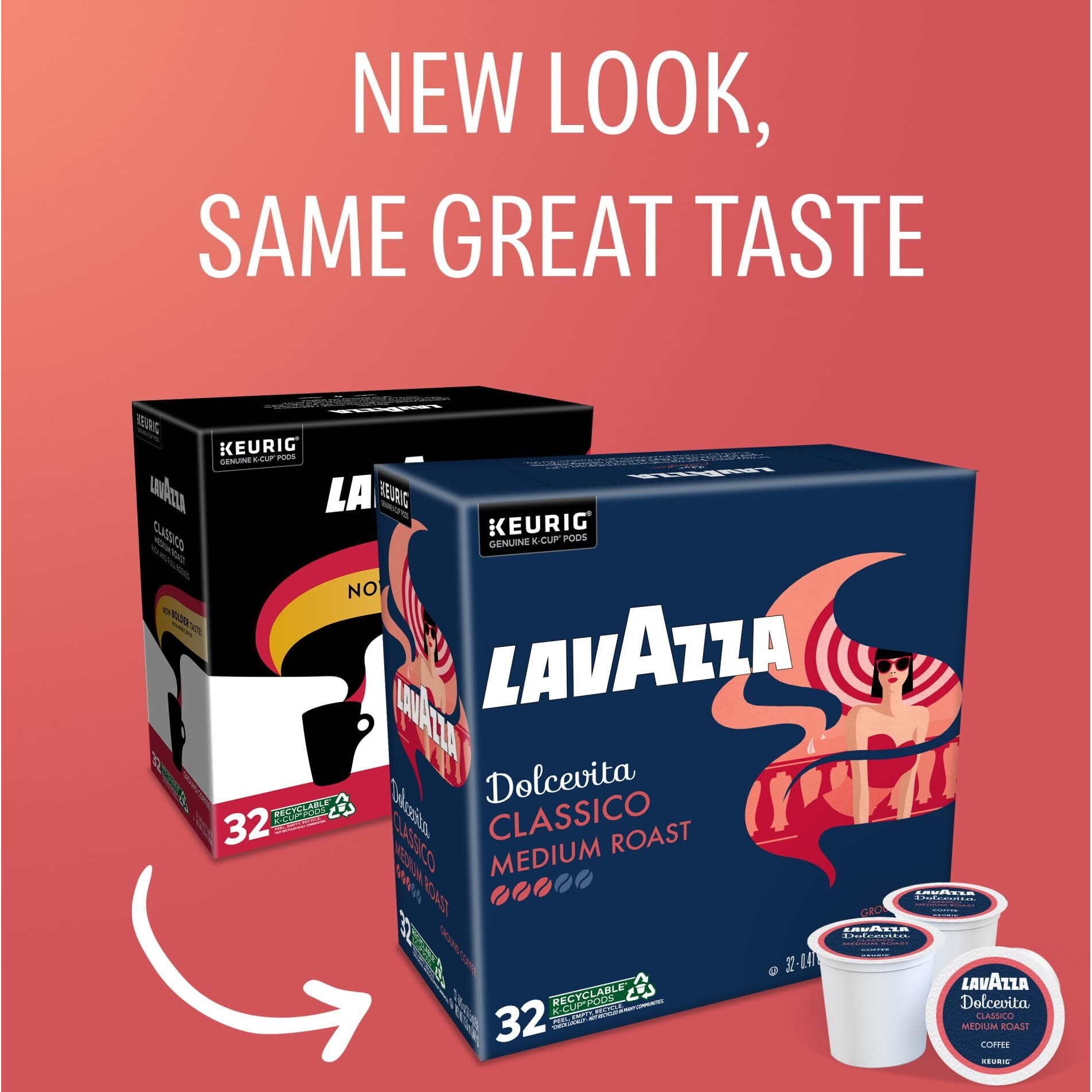 Lavazza Dolcevita Classico, Single-Serve Keurig K-Cup Pods, Medium Roast Coffee, 32-Count Box
