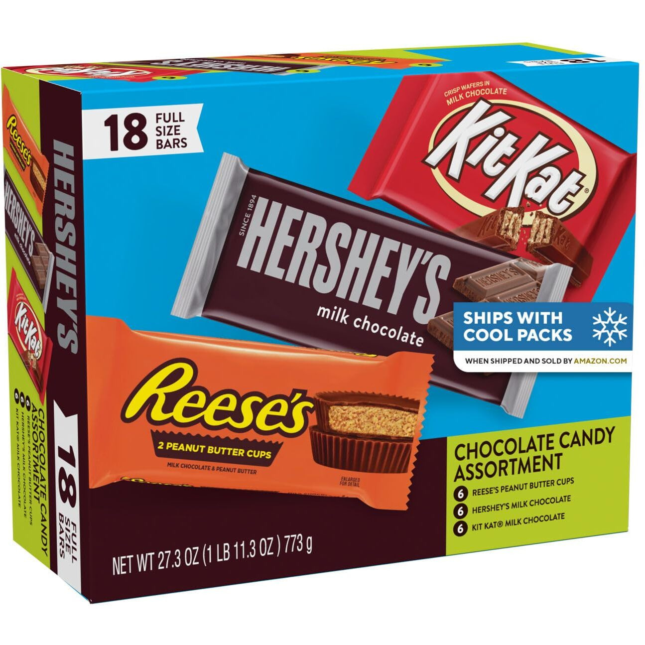 Hershey's, Kit Kat And Reese's Assorted Milk Chocolate Candy Variety Box, 27.3 Oz (18 Count)