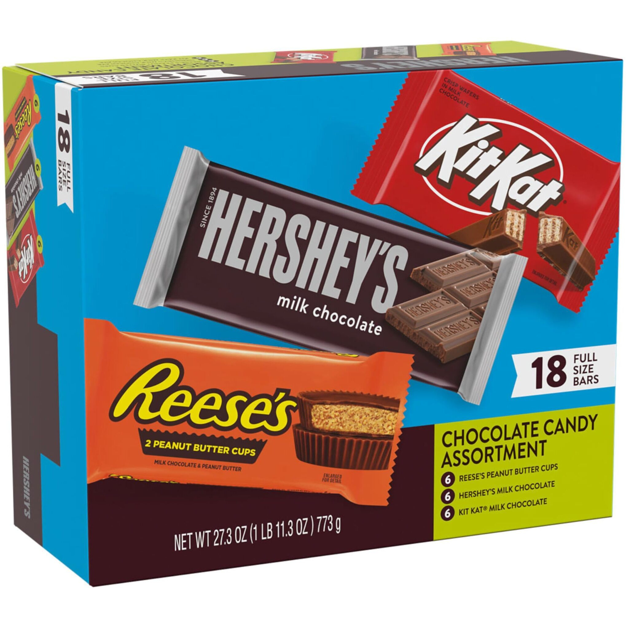 Hershey's, Kit Kat And Reese's Assorted Milk Chocolate Candy Variety Box, 27.3 Oz (18 Count)