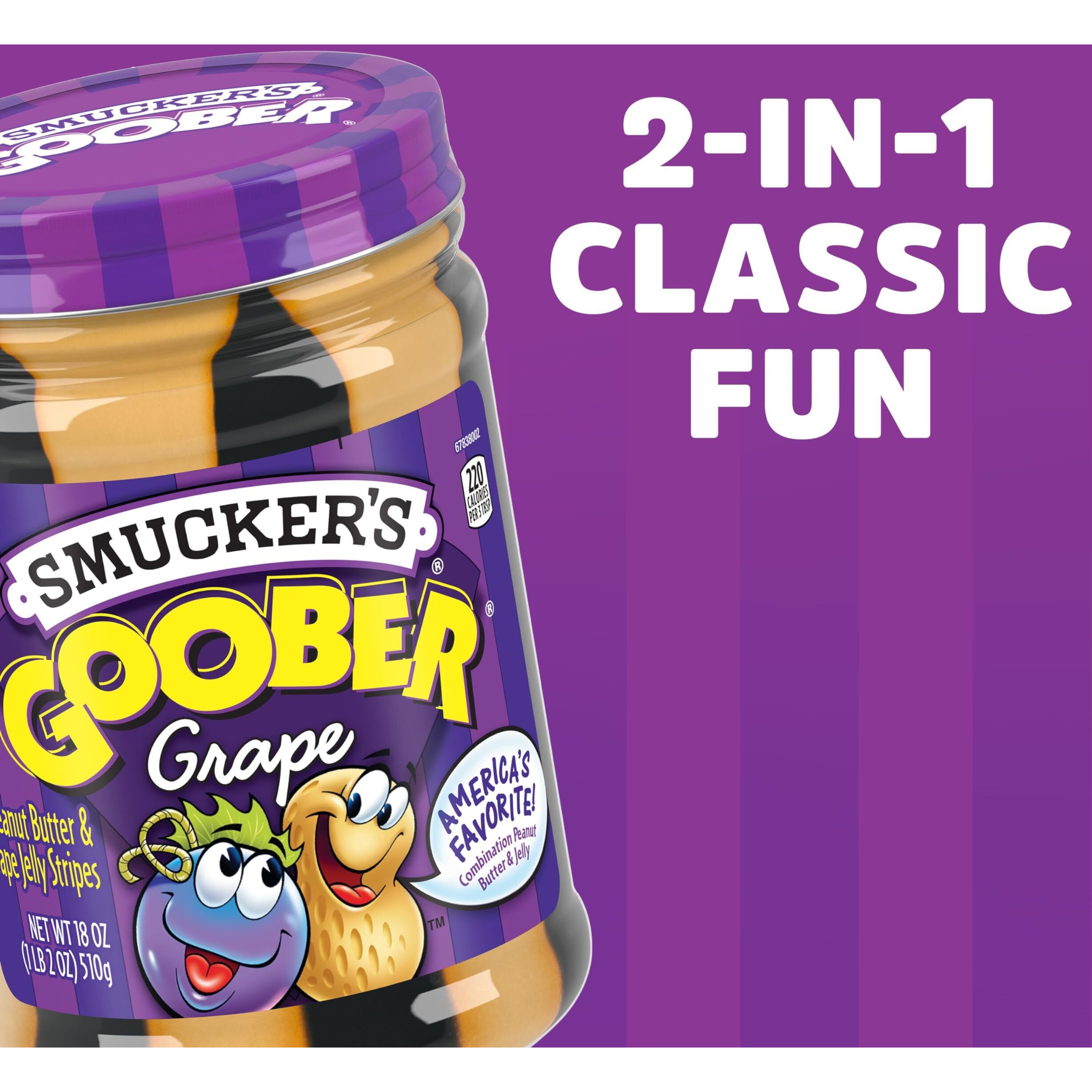 Smucker's Goober Peanut Butter And Grape Jelly Stripes, 18 Ounces