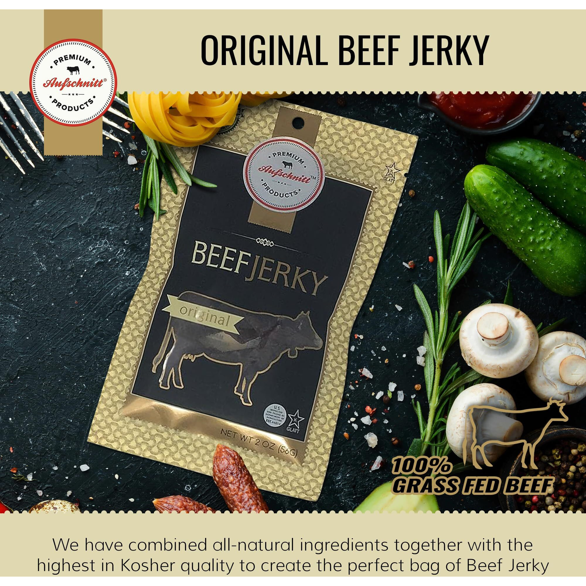 Aufschnitt Grass Fed Beef Jerky - Low Sodium, Certified Kosher - Made In Usa - Keto & Halal Friendly - 24 Pack, Original