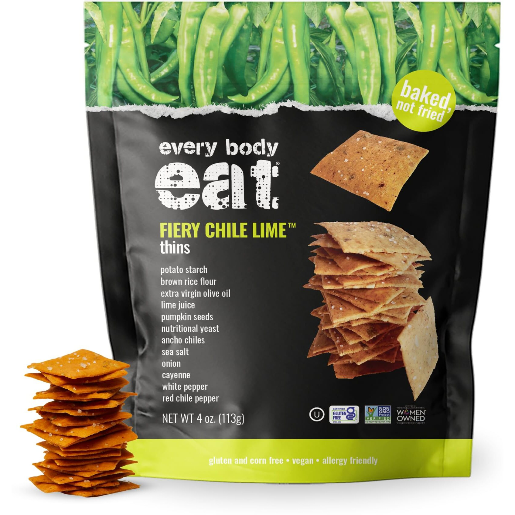 Every Body Eat Snack Thins, Fiery Chile Lime Flavor, Vegan, Gluten Free And Dairy Free (Pack Of 2)