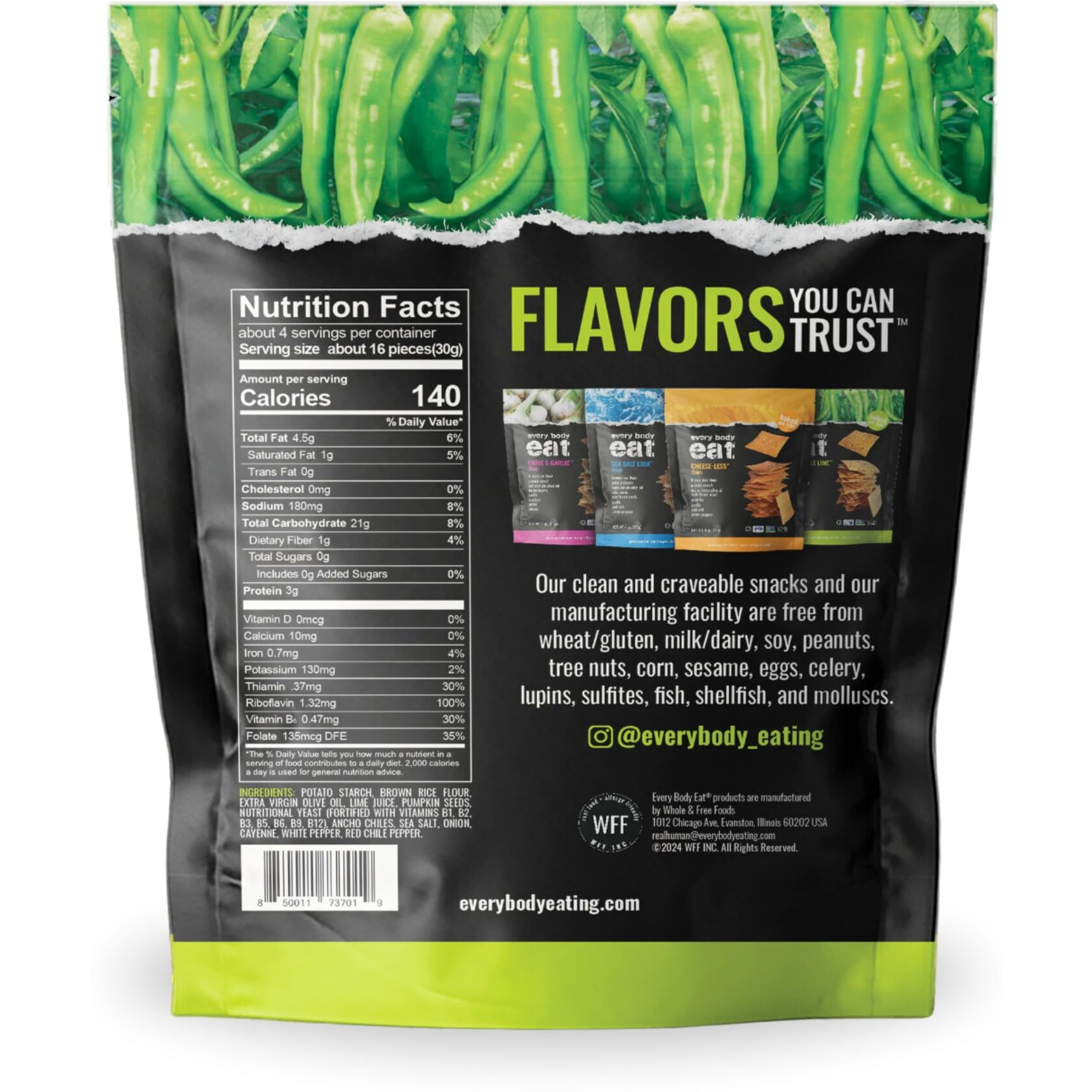 Every Body Eat Snack Thins, Fiery Chile Lime Flavor, Vegan, Gluten Free And Dairy Free (Pack Of 2)