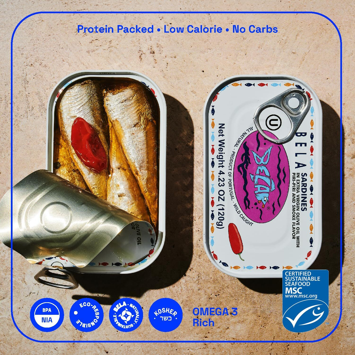 Bela Wild Caught Portuguese Sardines - Lightly Smoked And Marinated In Piri Piri Flavored Extra Virgin Olive Oil | 4.25 Oz (Pack Of 12) | All Natural, High Protein, Hand Selected, Sea Salted, & Omega 3 Rich