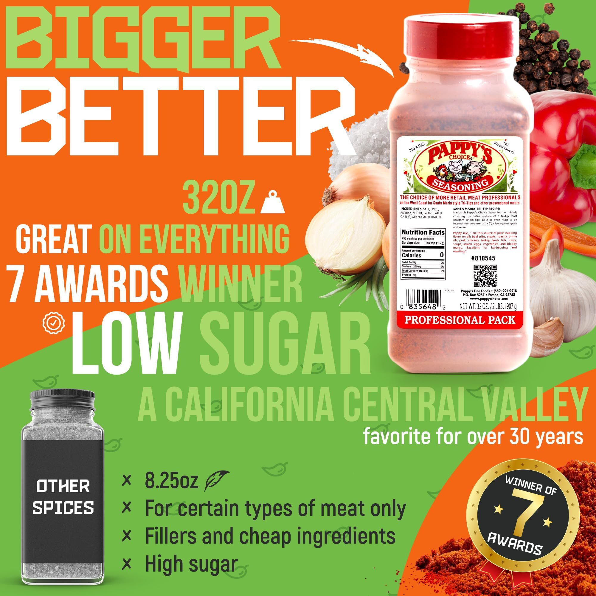 Pappy's Choice Seasoning - Original. All-In-One Gourmet Steak & Meat Rub For Grilling | Perfect For Steaks, Beef, Burgers, And Bbq | Premium Rubs & Seasonings For All Meats, Salads, Veggies, Sea Food And More