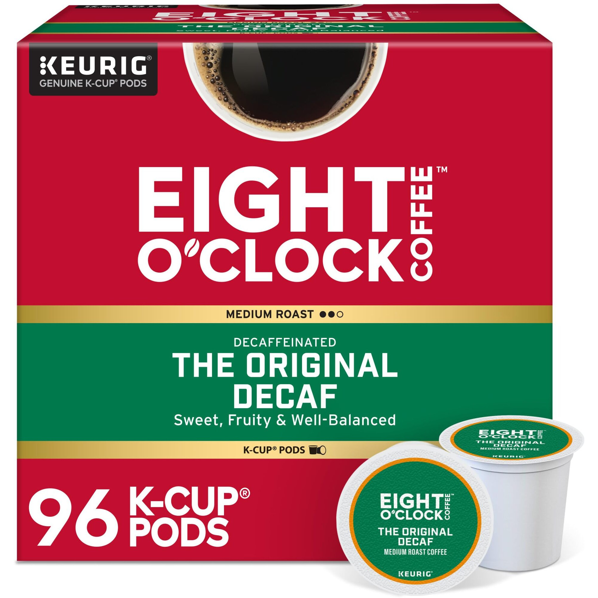Eight O'Clock Coffee The Original Decaf, Single-Serve Coffee K-Cup Pods, Medium Roast, 24 K-Cup Pods (Pack Of 4)