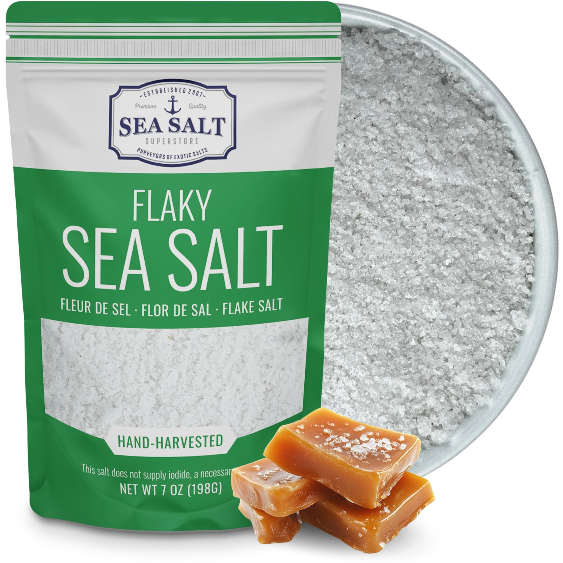 Flaky Hand Harvested Sea Salt Flakes, Baja Fleur De Sel Flake Salt, For Baking And Cooking And Fishing, 7 Oz Bag
