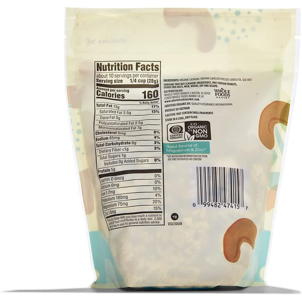 365 Everyday Value Organic Roasted & Salted Cashews, 10 Oz