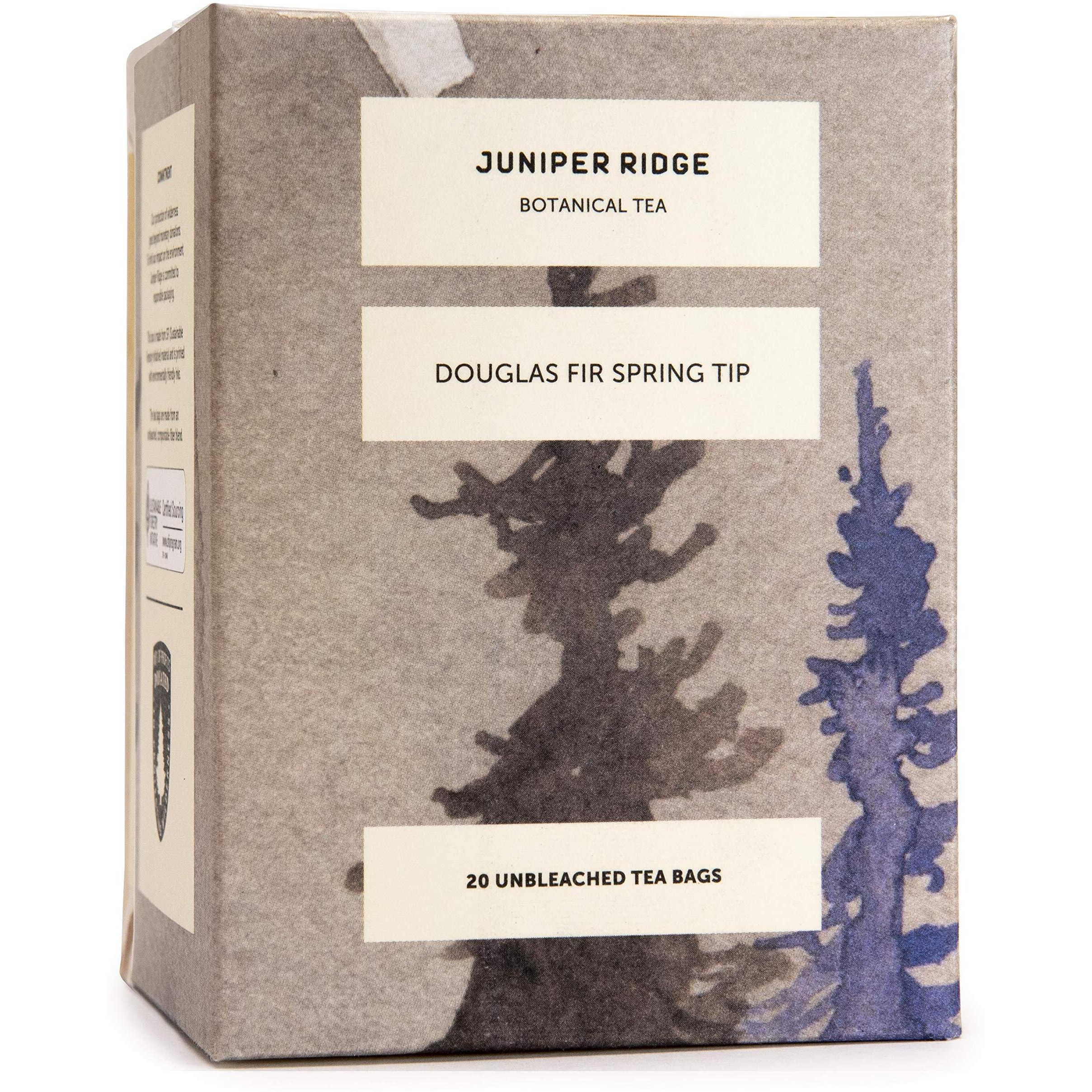 Juniper Ridge Douglas Fir Spring Tip Botanical Tea - Citrus Zest, Bright Evergreen, & Honeysuckle Notes - Vegan, Caffeine Free & Gluten Free - 20 Unbleached Teabags