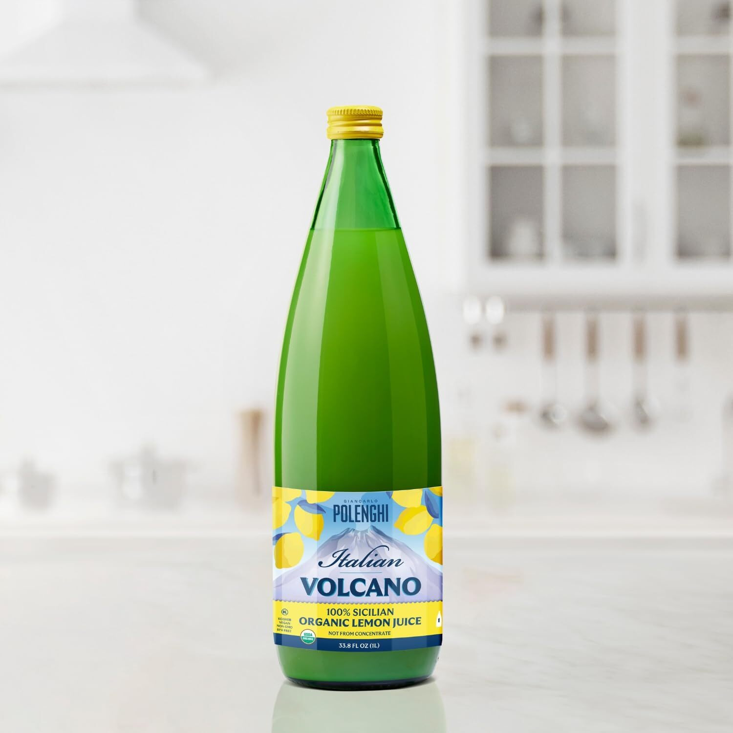 Organic Italian Volcano Lemon Juice, 33.8 Fl Oz - Pure Sicilian Lemons For Cooking, Baking, And Beverages (33.8 Fl Oz (Pack Of 6))
