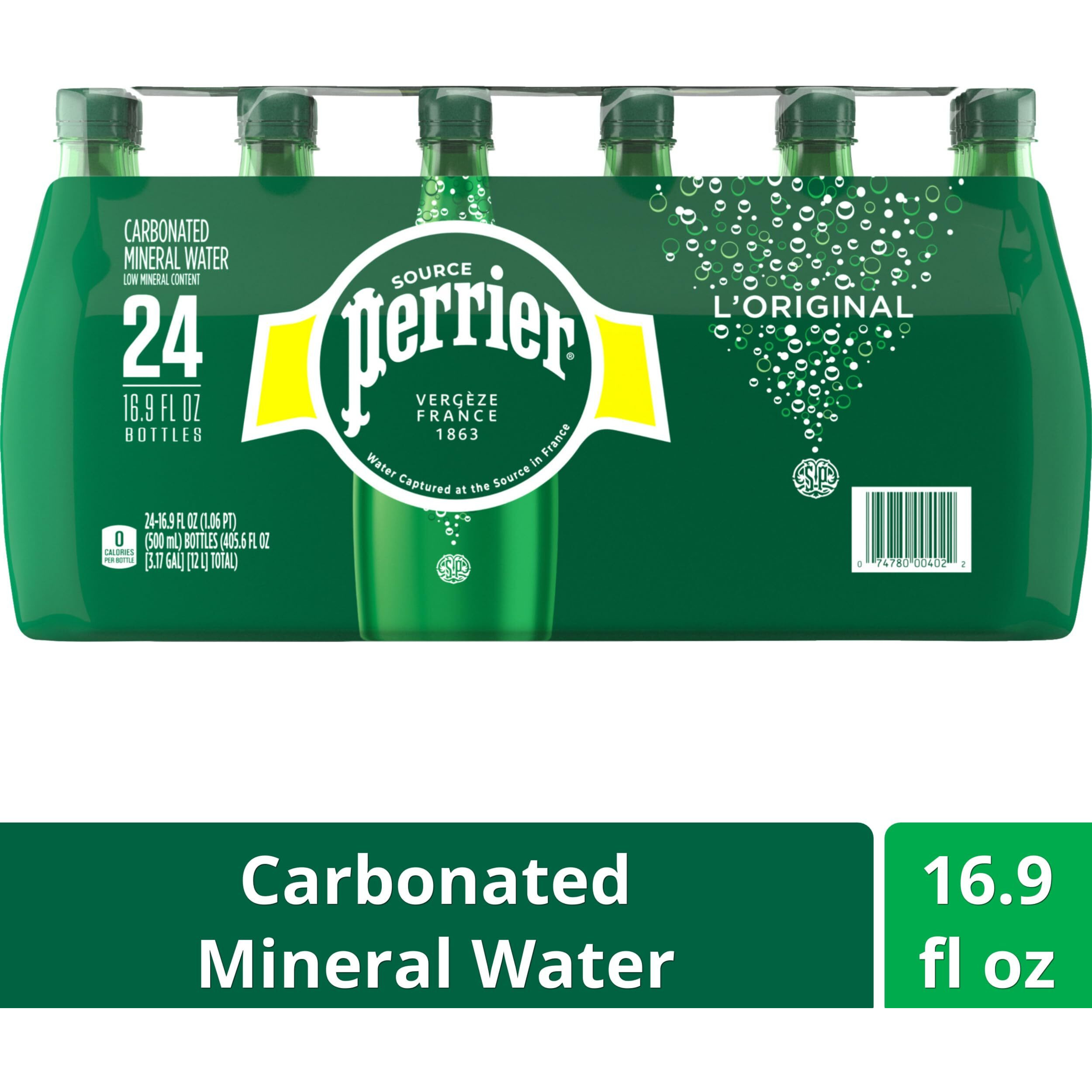 Perrier Carbonated Mineral Water Plastic Bottles, Original, 16.9 Fl Oz (Pack Of 24), 405.6 Fl Oz