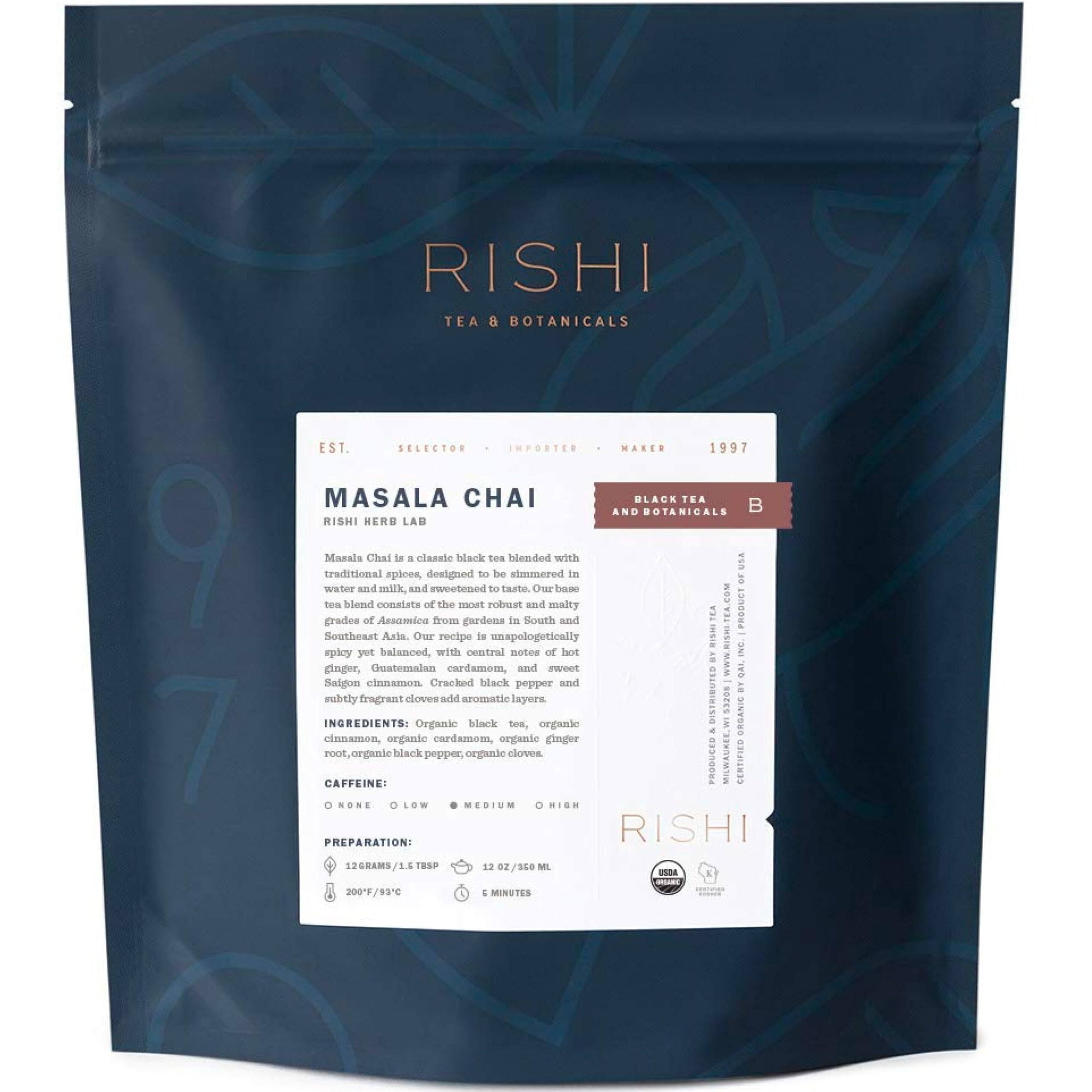 Rishi Tea Masala Chai Black Loose Leaf Tea Blend - Organic, Assam With Whole Spices, Energizing & Caffeinated - 16 Ounces, 37+ Servings