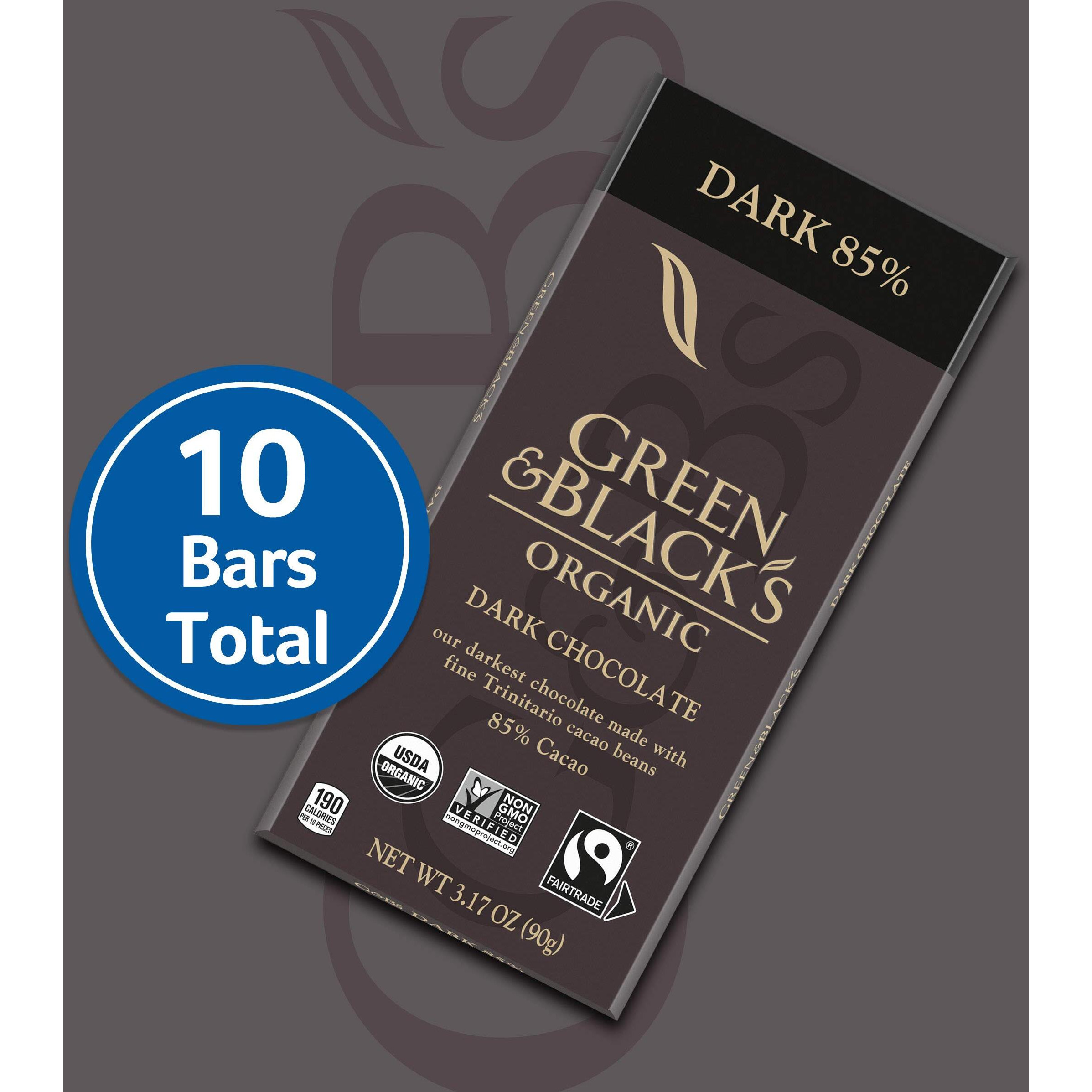 Green & Black's Organic Dark Chocolate Bar, 85% Cacao, 10 - 3.17 Oz Bars