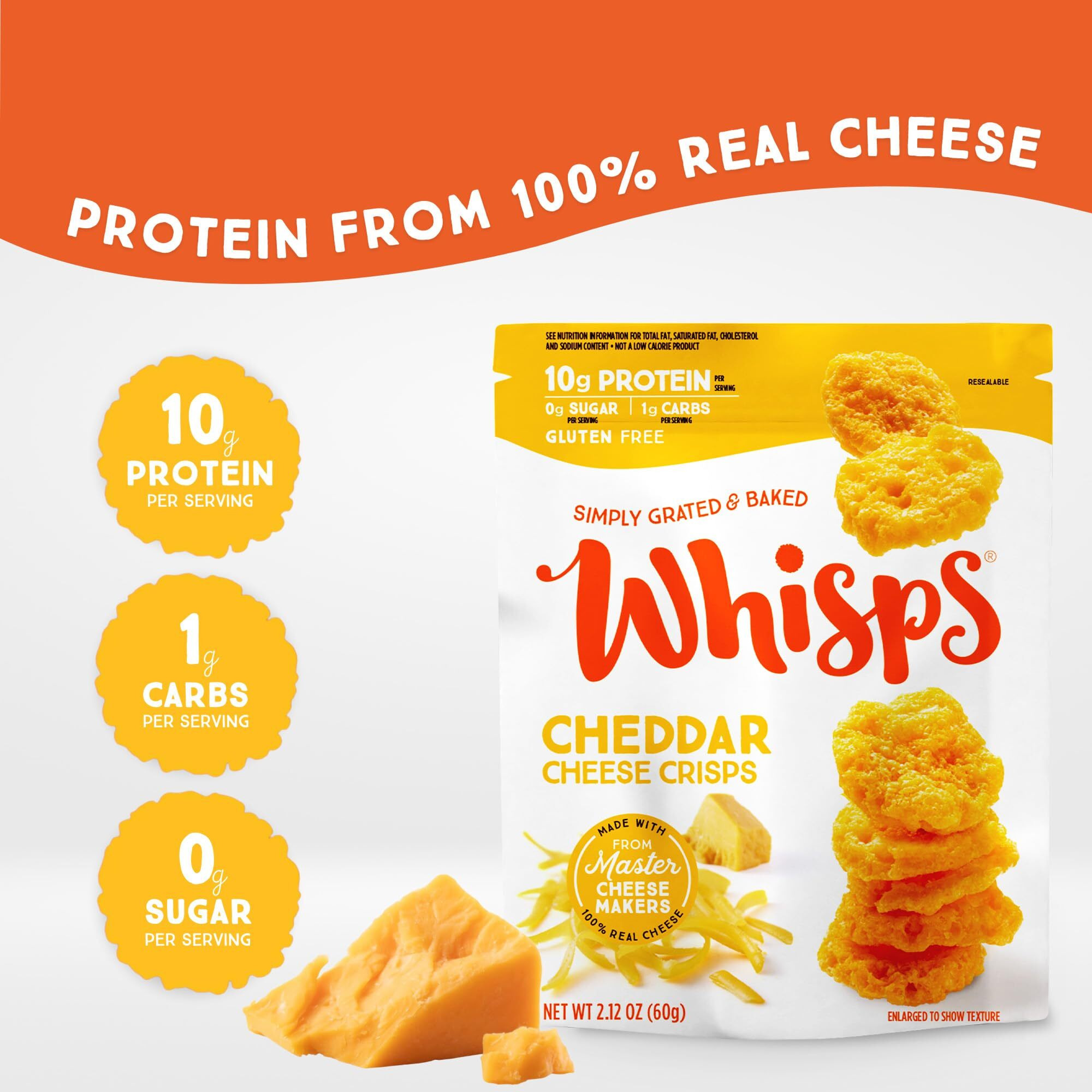 Whisps Cheese Crisps Variety Pack | Protein Chips | Healthy Snacks | Protein Snacks, Gluten Free, High Protein, Low Carb Keto Food | Parmesan, Cheddar Cheese, Asiago, Pepper Jack (2.12 Oz, 6 Pack)