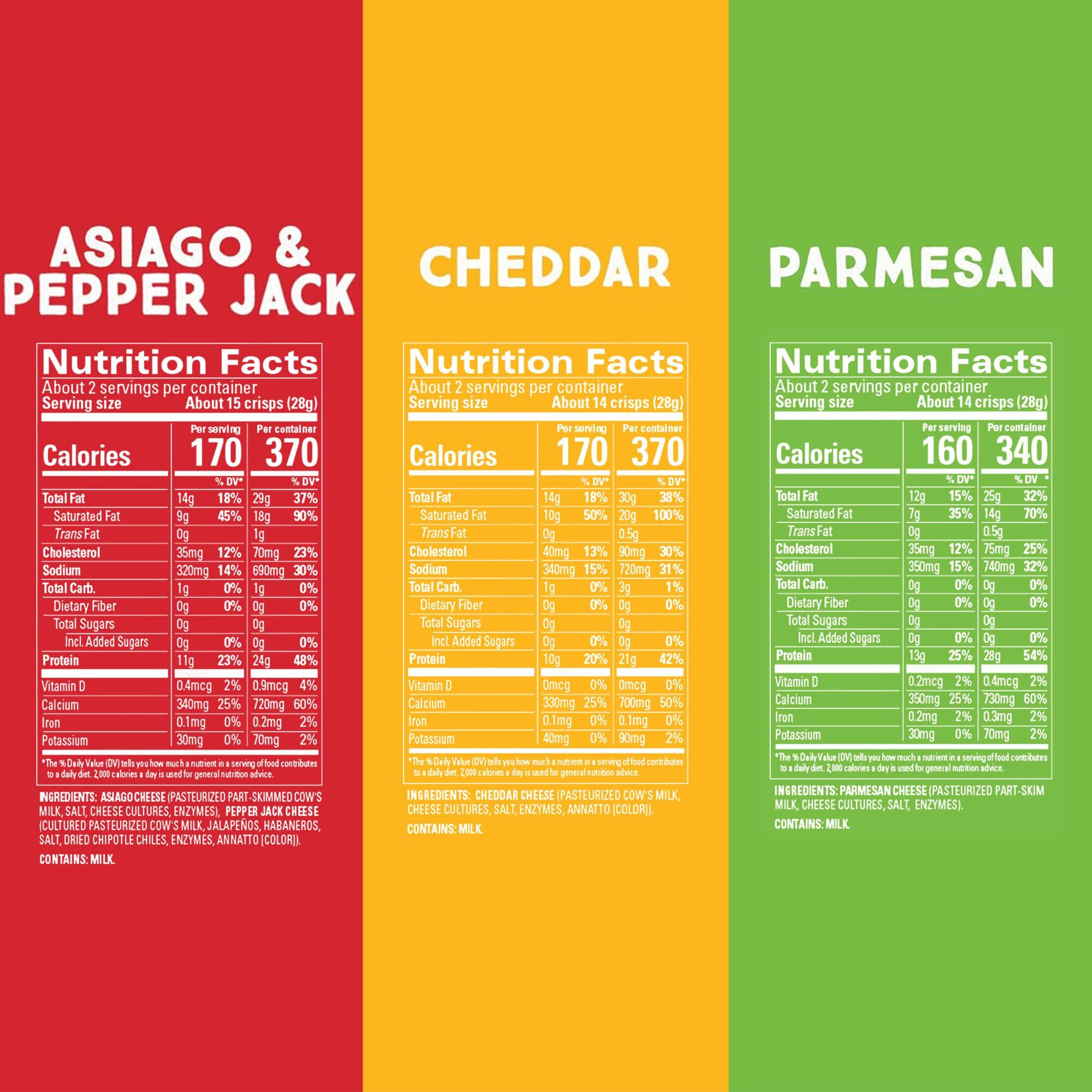 Whisps Cheese Crisps Variety Pack | Protein Chips | Healthy Snacks | Protein Snacks, Gluten Free, High Protein, Low Carb Keto Food | Parmesan, Cheddar Cheese, Asiago, Pepper Jack (2.12 Oz, 6 Pack)