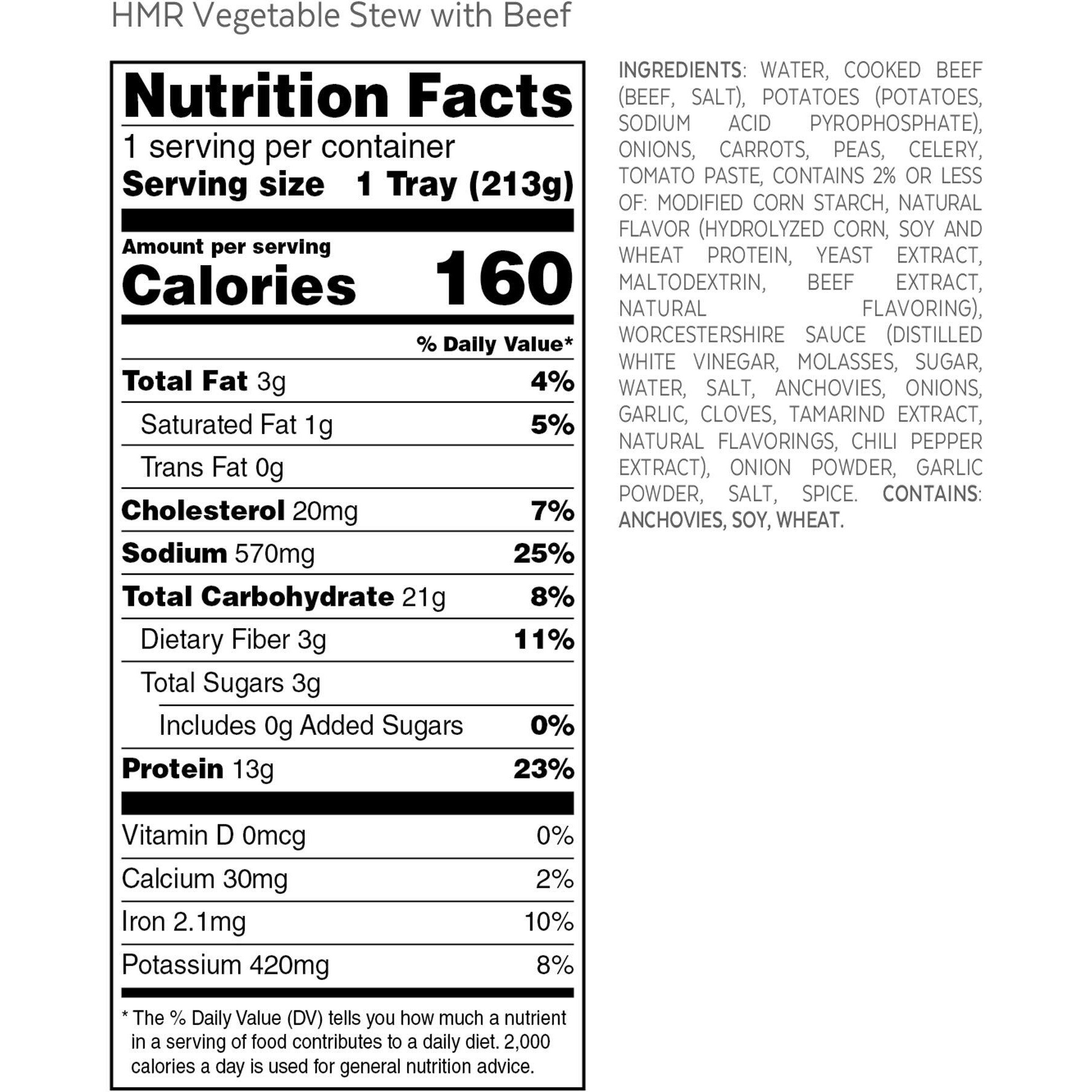 Hmr Vegetable Stew With Beef Entr  E | Pre-Packaged Lunch Or Dinner To Support Weight Loss | Ready To Eat | 13G Of Protein | Low Calorie Food | 8Oz Serving Per Meal | Pack Of 6