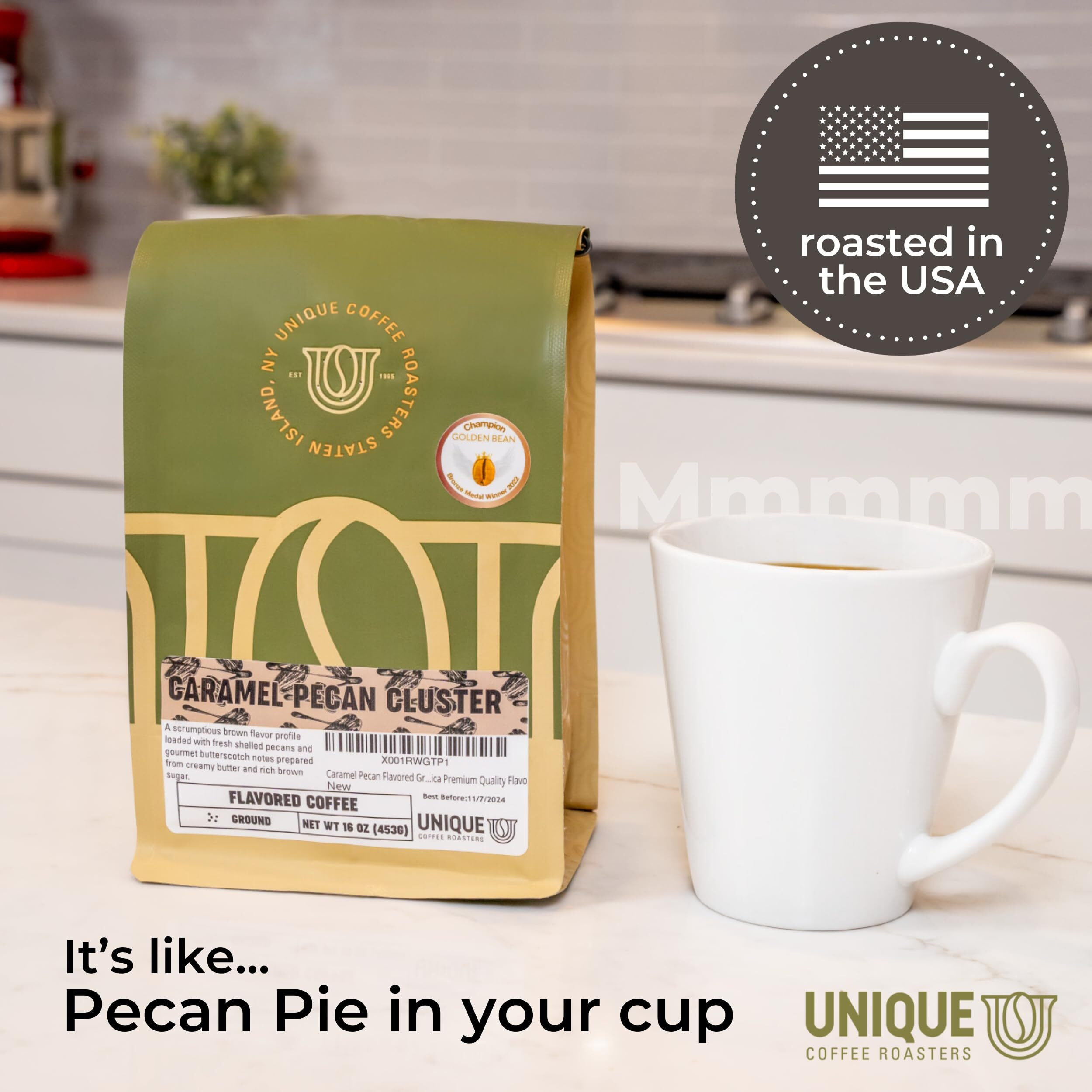 Caramel Pecan Flavored Ground Coffee, 1 Lb (16 Oz) Bag, Medium Roast, 100% Arabica Premium Quality Flavor