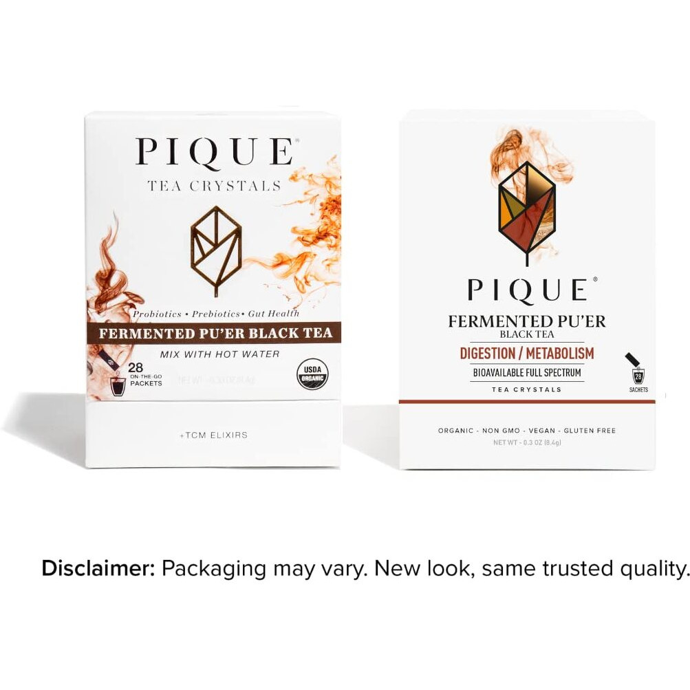 Pique Organic Fermented Black (Ripe) Pu'Er Tea - Support Healthy Metabolism, Digestion - 28 Single Servings (1 Pack)