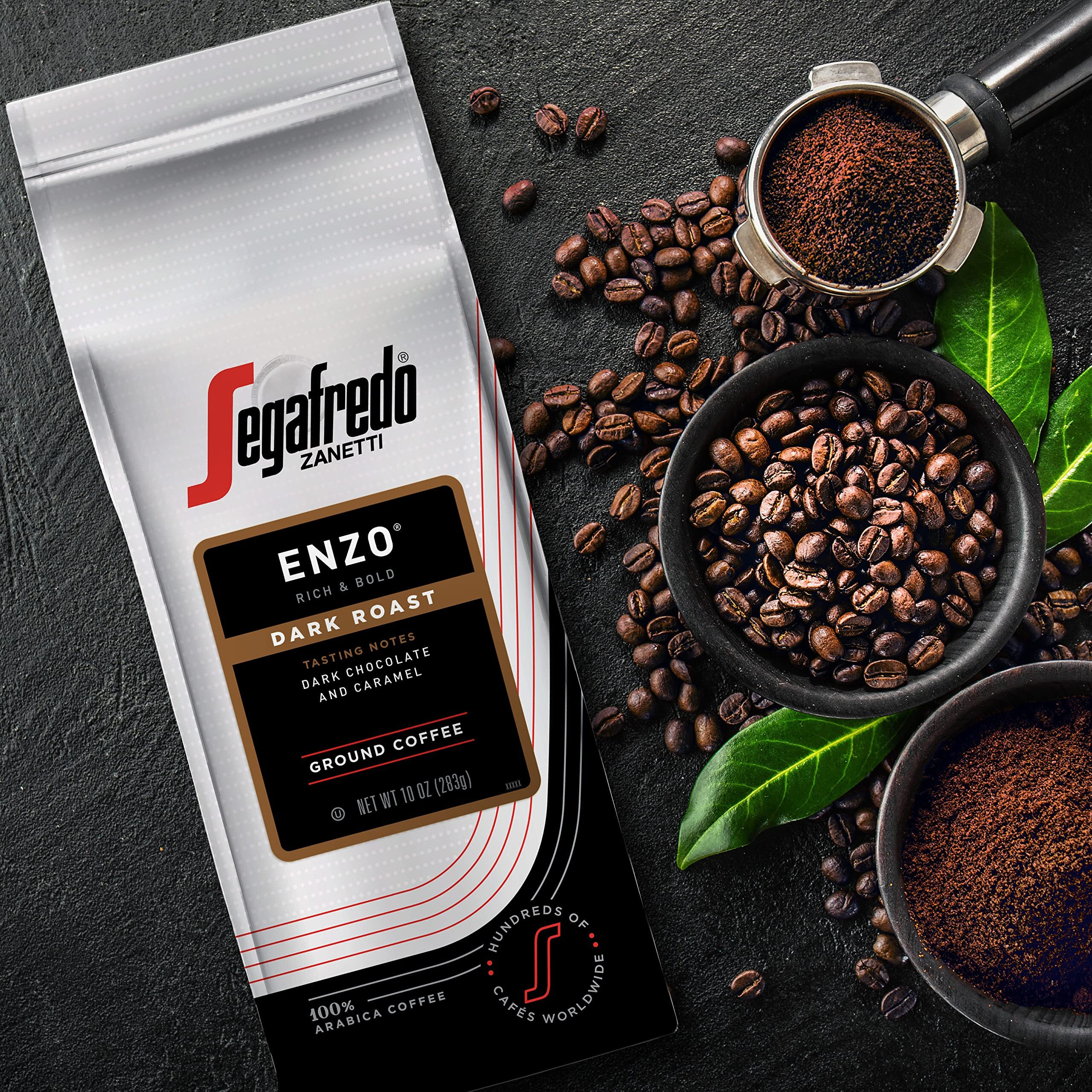 Segafredo Zanetti Ground Coffee, Enzo Dark Roast, Made With Arabica Beans, Rich And Bold Flavor, 10 Oz